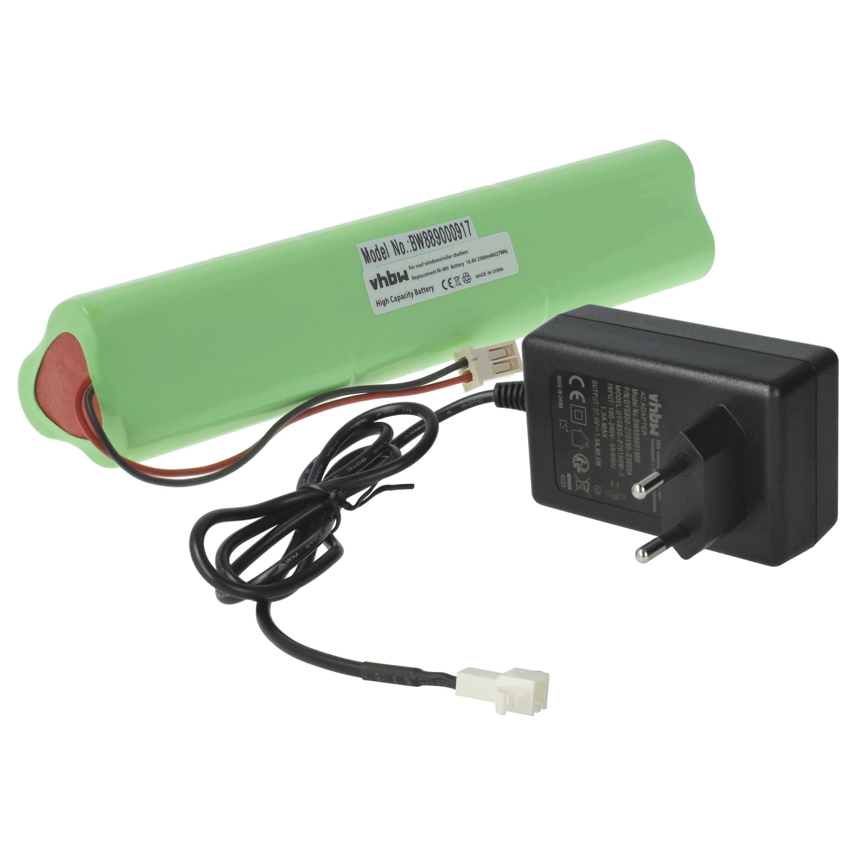 Charger incl. Battery (2500 mAh) replaces Velux 946933, 946930 for Velux NiMH Batteries
