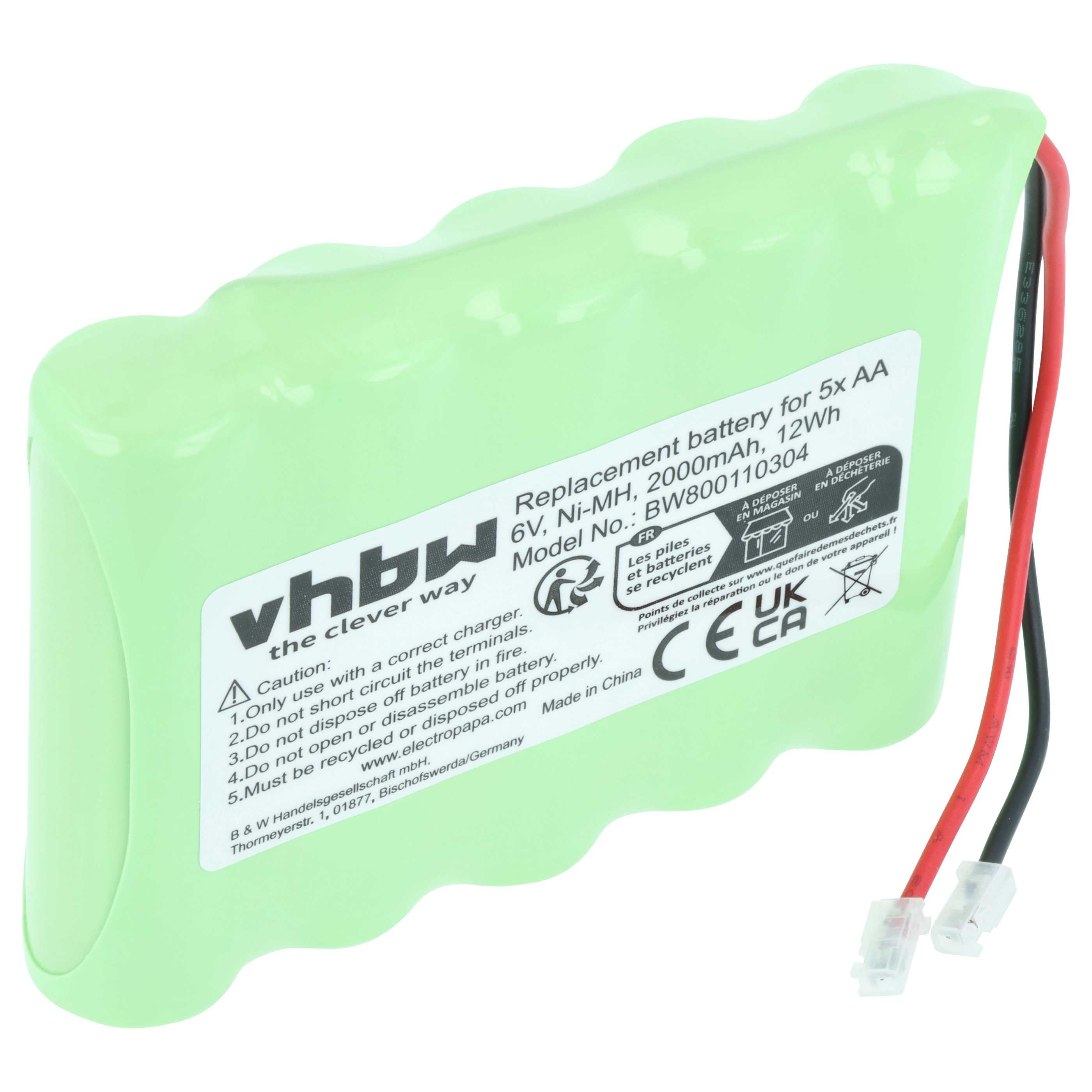 Universal Battery for various Devices - 2000 mAh 6 V NiMH Replaces 5x AA Mignon