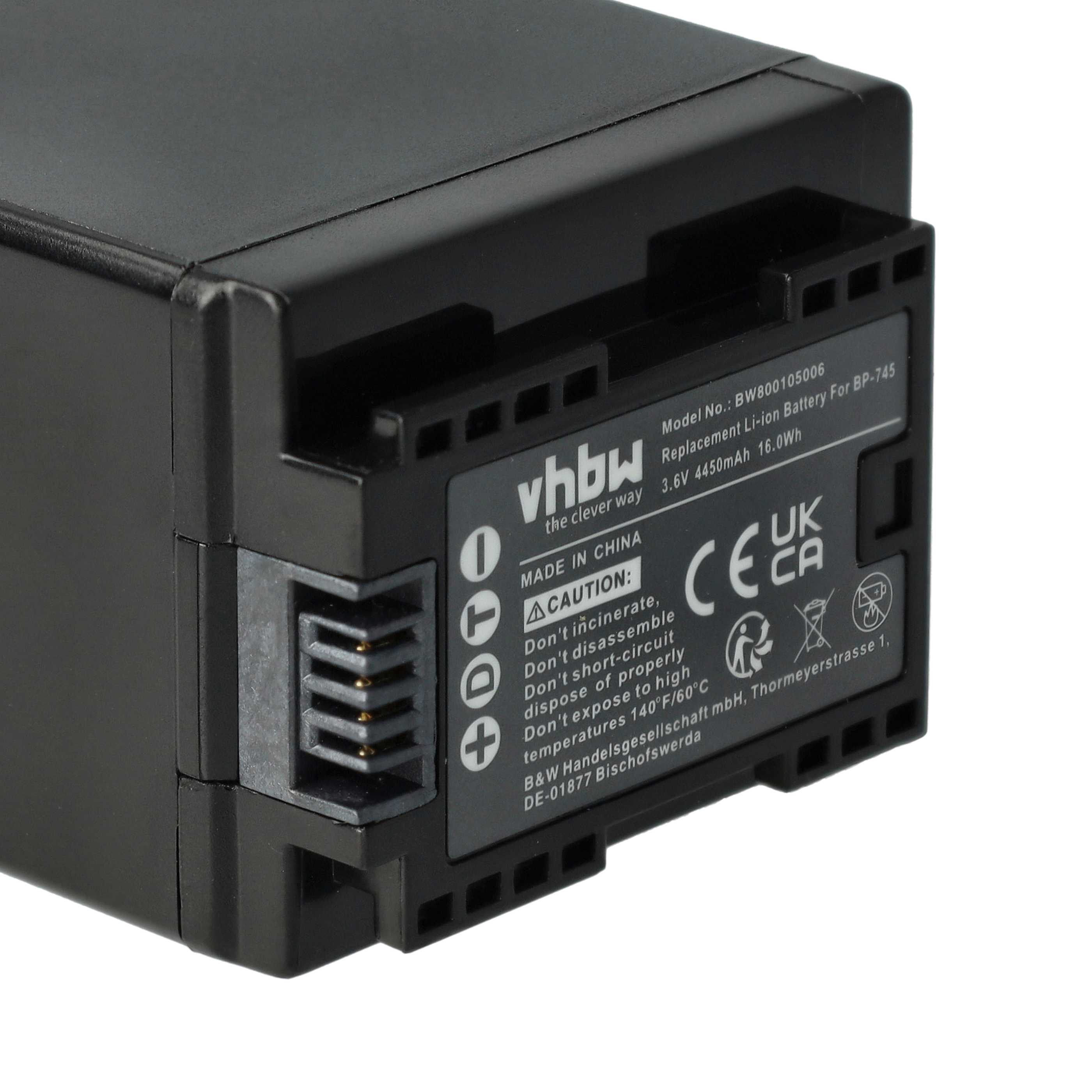 Videocamera Battery replaces Canon BP-727, BP-745 - 4450 mAh 3.6 V Li-Ion