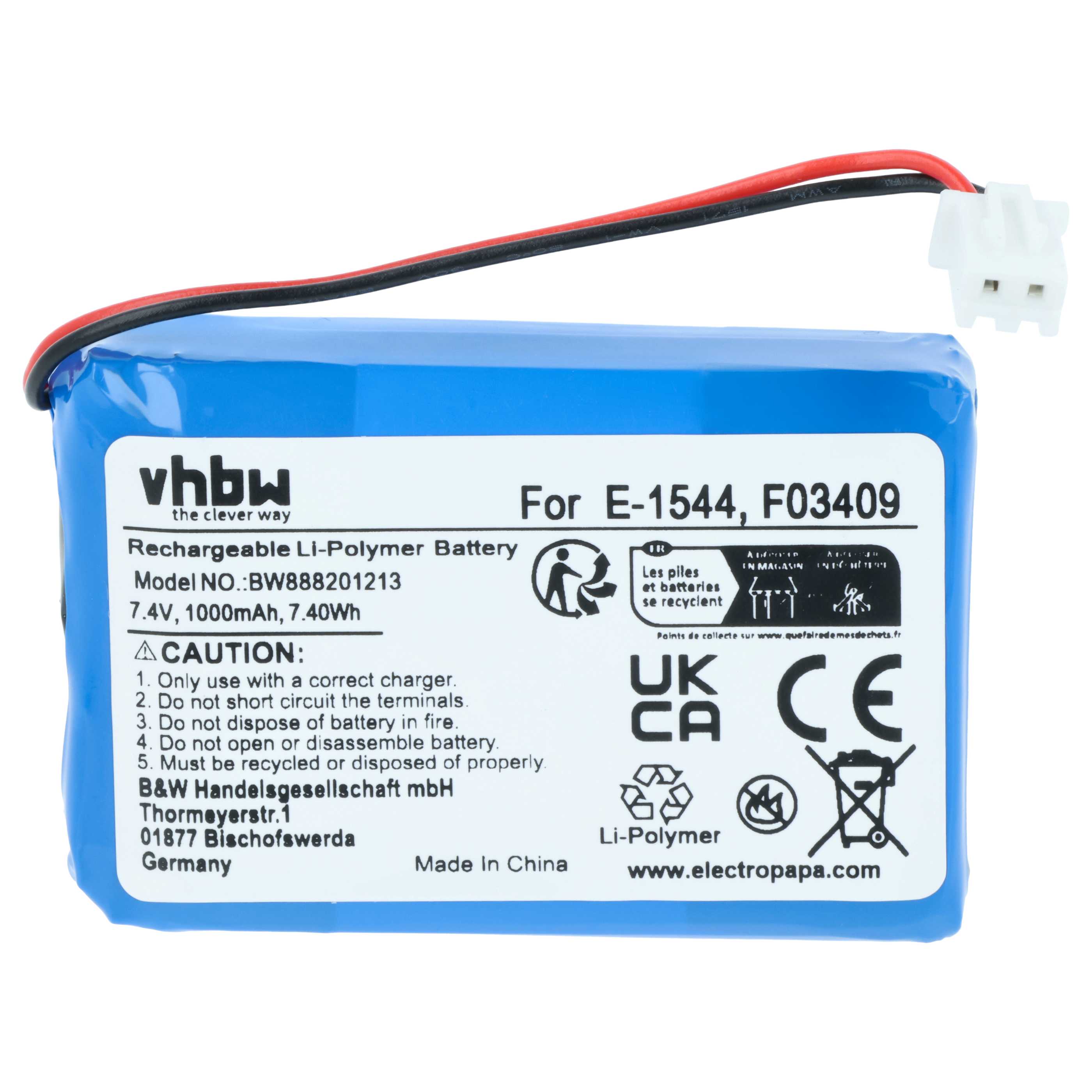 Batería reemplaza Satlink F03409, E-1544 para dispositivo medición (1000 mAh, 7,4 V, Li-Polímero)