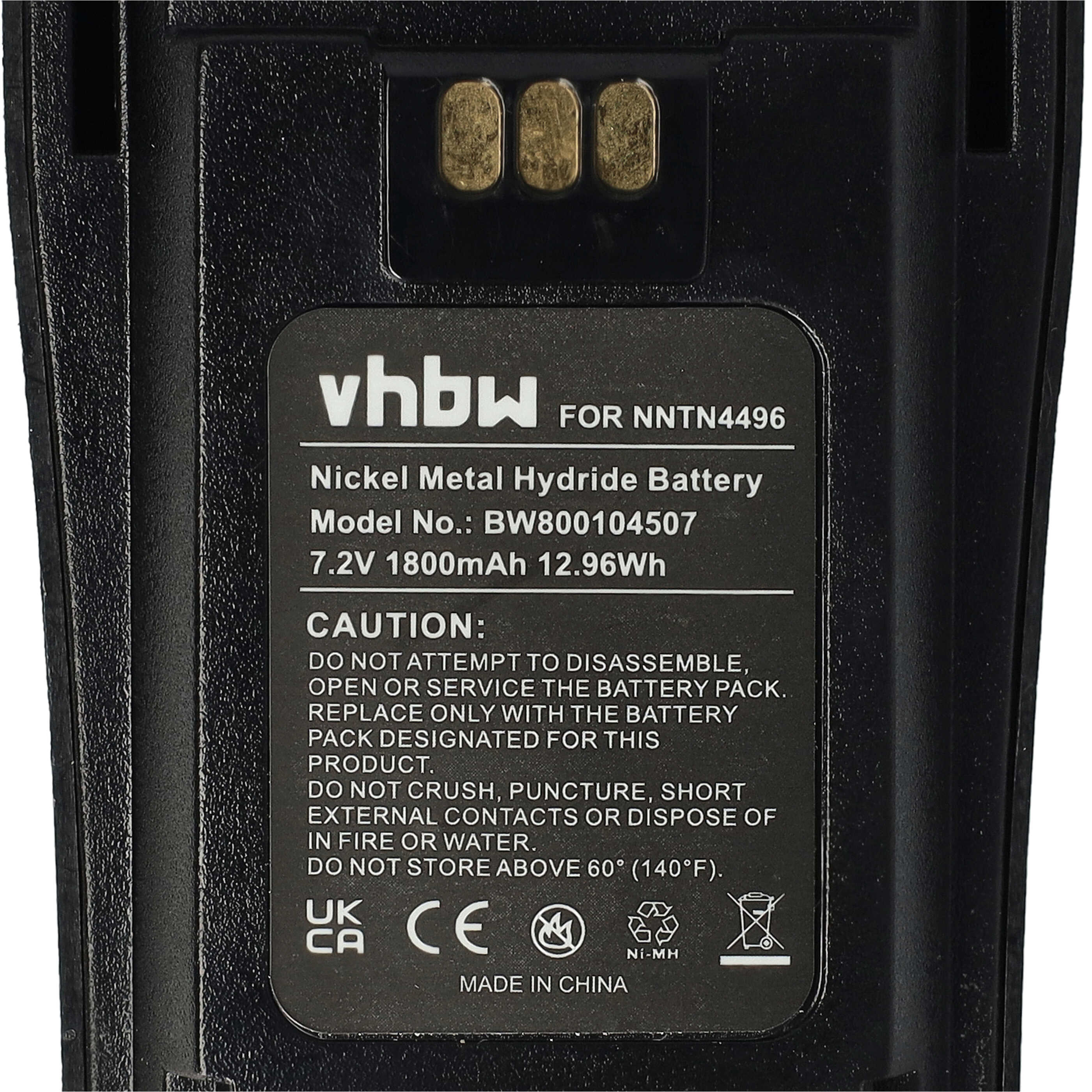 Batería reemplaza Motorola NNTN4496, MNN4254AR para radio, walkie-talkie Motorola - 1800 mAh 7,2 V NiMH