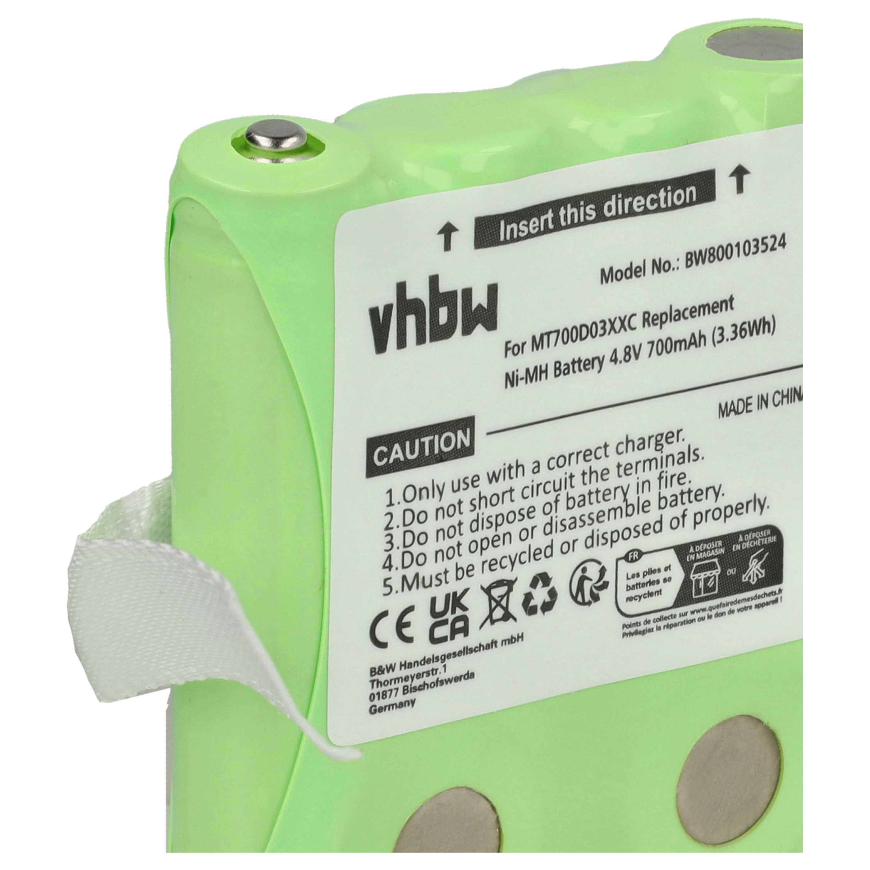 Radio 3x Battery replaces DeTeWe MT700D03XXC - 700 mAh 4.8 V NiMH