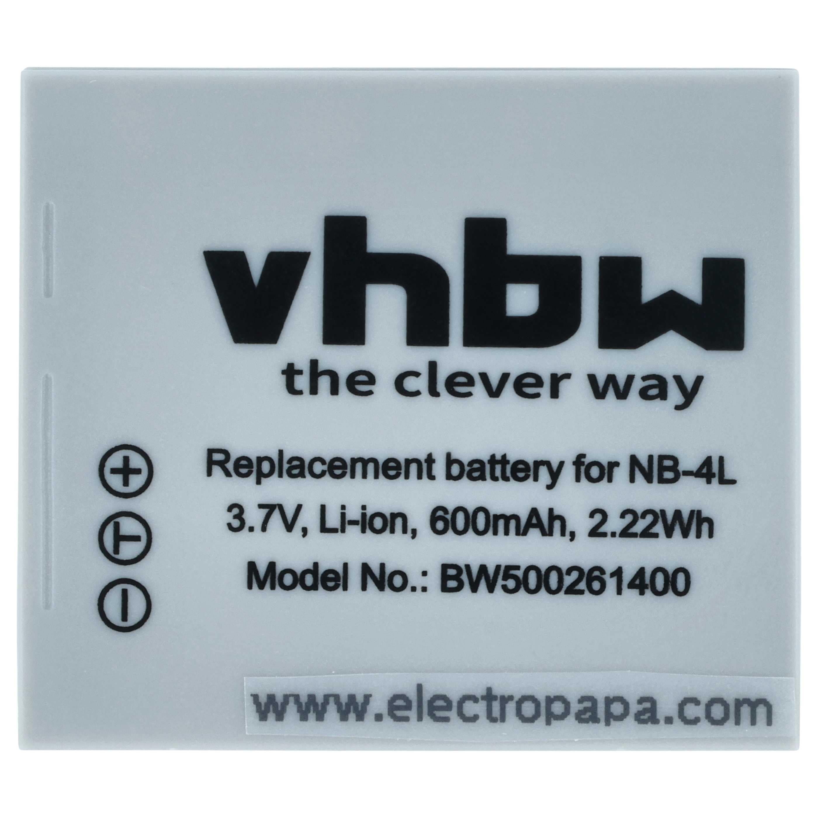 3x Battery replaces Canon NB-4L - 600mAh, 3.6V, Li-Ion