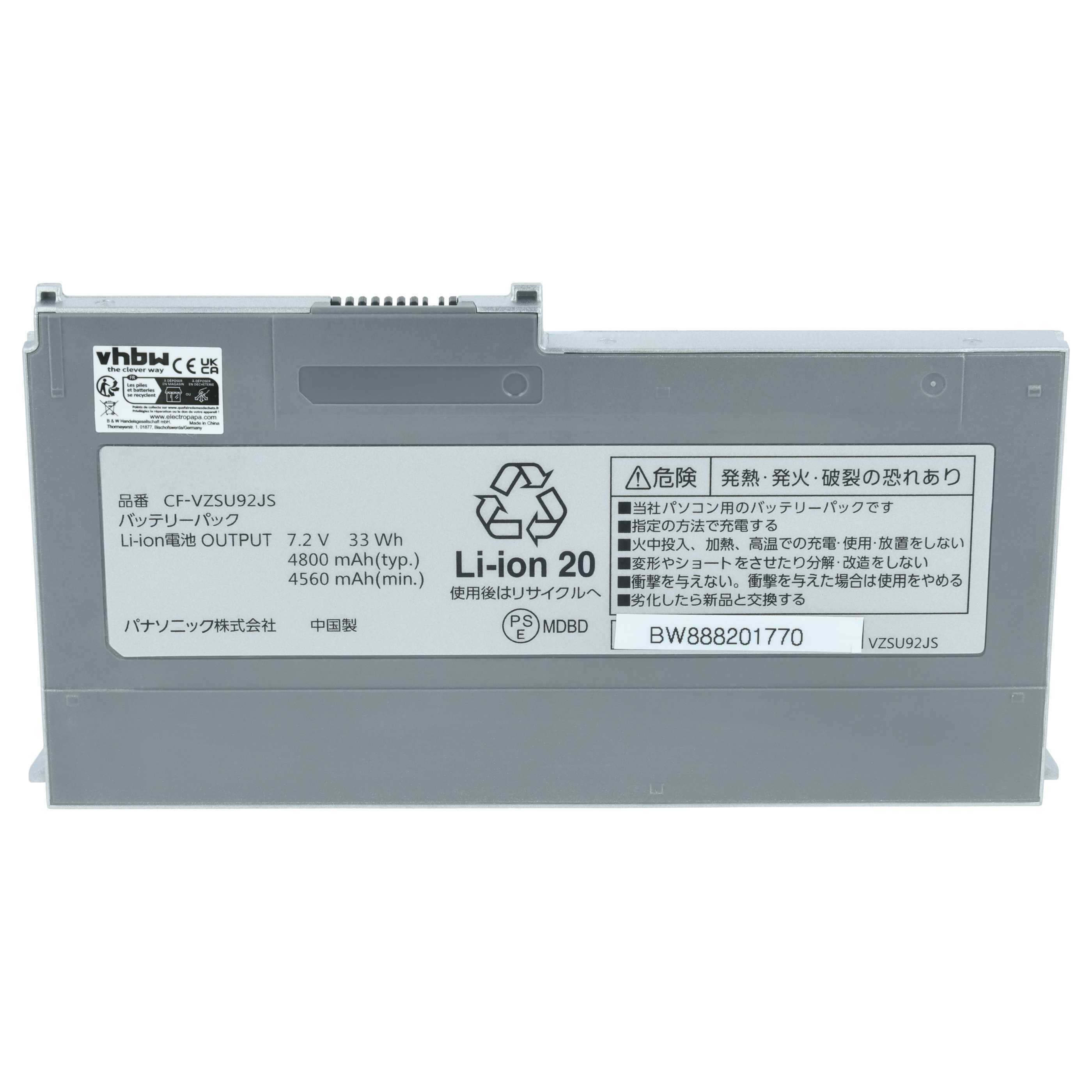 Akumulator do laptopa zamiennik Panasonic CF-VZSU92, CF-VZSU92E - 4400 mAh 7,2 V Li-Ion, srebrnoszary