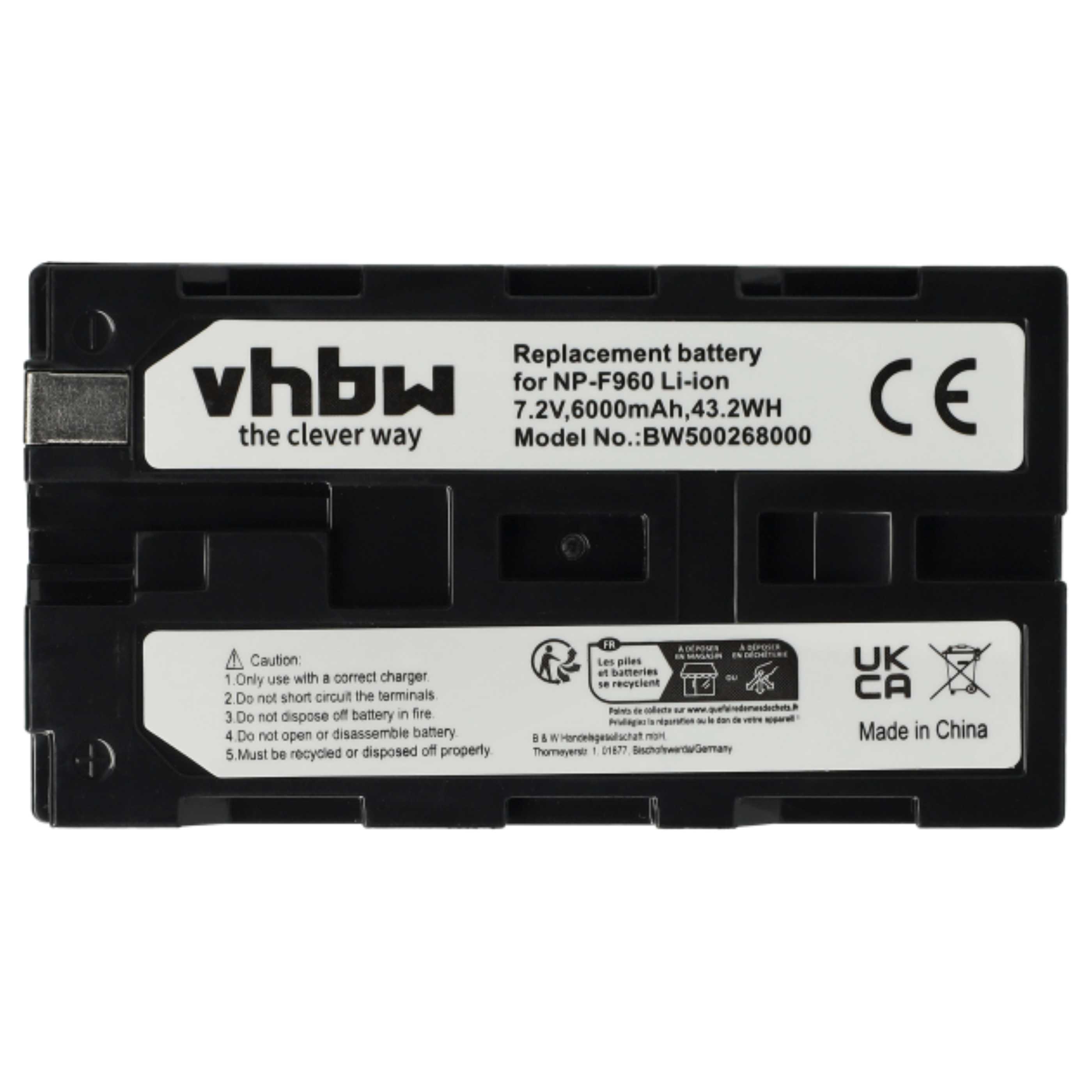 Videocamera 3x Battery replaces Sony NP-F930, NP-F960, NP-F950, NP-F950/B, NP-F930/B - 6000 mAh 7.2 V Li-Ion