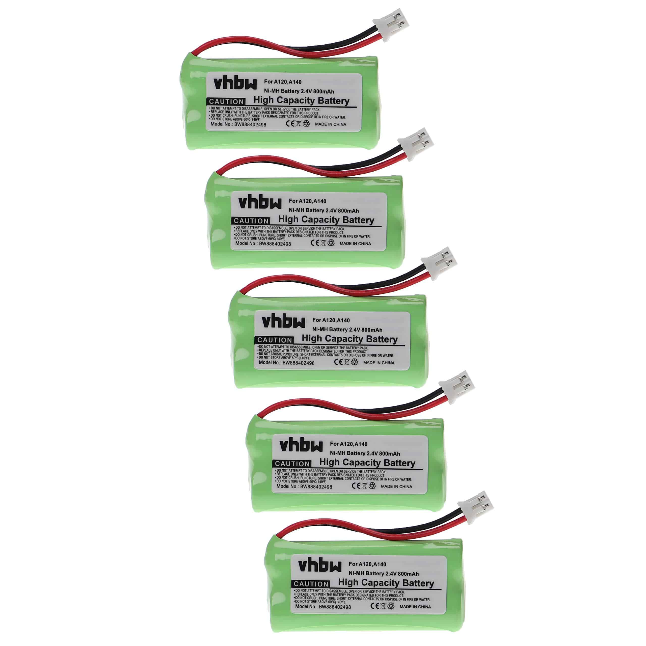 5x Batteries remplace 55AAAHR2BMX, 220436C1, 41AAAH2BMX, 220382C1 pour téléphone T-Com - 800mAh 2,4V NiMH