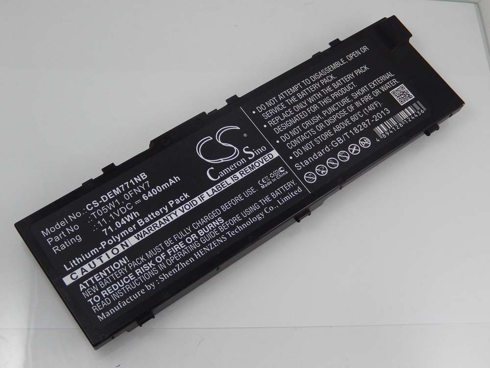Notebook Battery Replacement for Dell 451-BBSB, 451-BBSE, 1G9VM, 0FNY7 - 6400mAh 11.1V Li-polymer, black