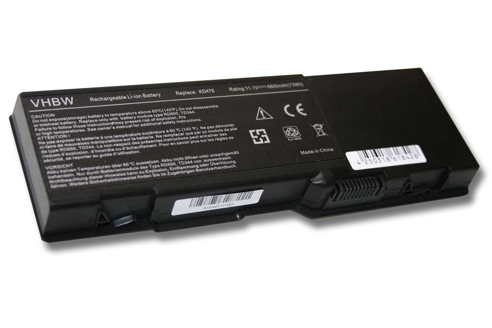 Batterie remplace Dell 0D5453, 0C5454, 0CR174, 0C5449 pour ordinateur portable - 6600mAh 11,1V Li-ion, noir