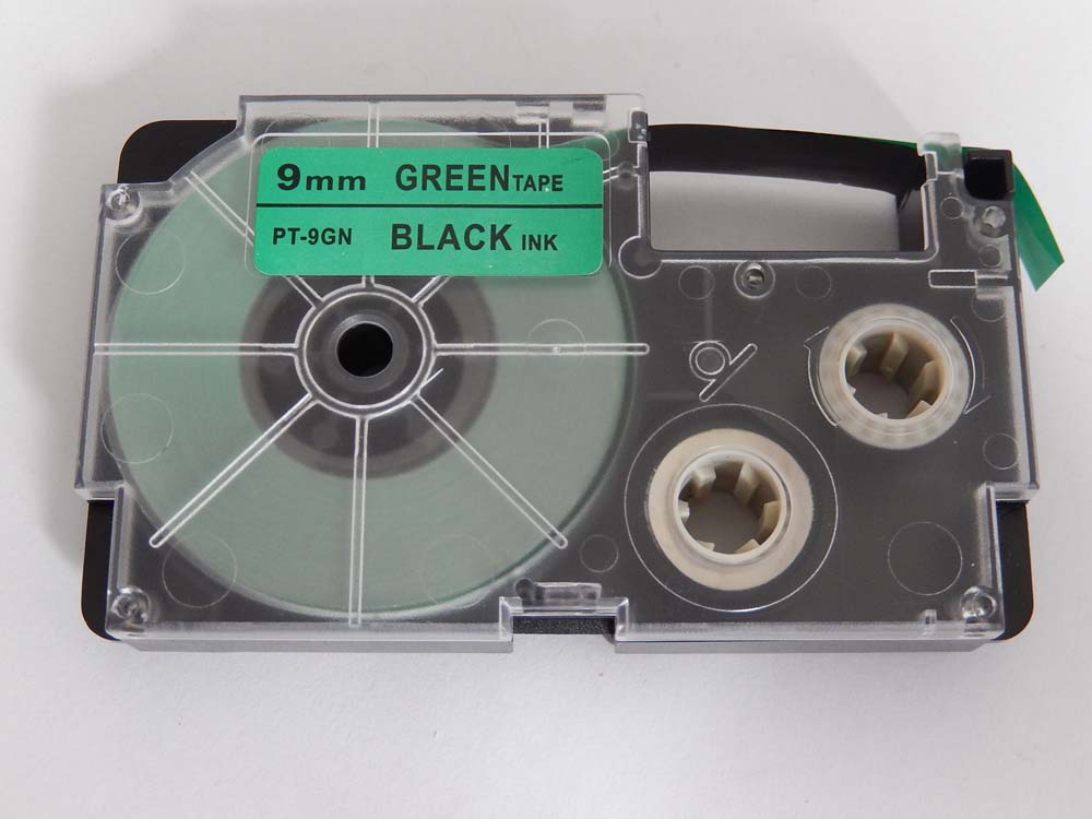 Label Tape as Replacement for Casio XR-9GN1 - 9 mm Black to Green