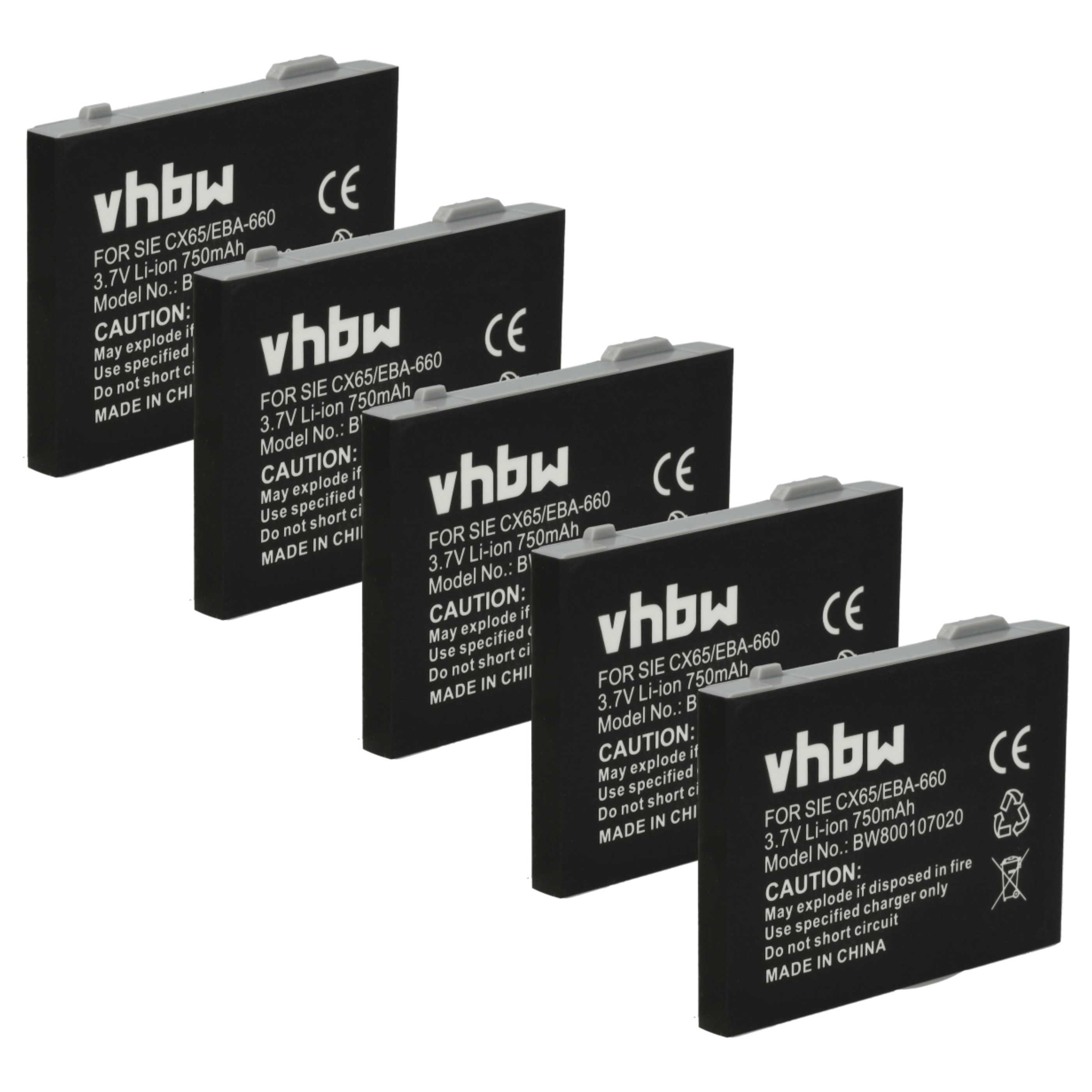 5x Battery replaces Siemens EBA-660, EBA-670, EBA-760 for Siemens landline phone - 750 mAh 3.7 V Li-Ion