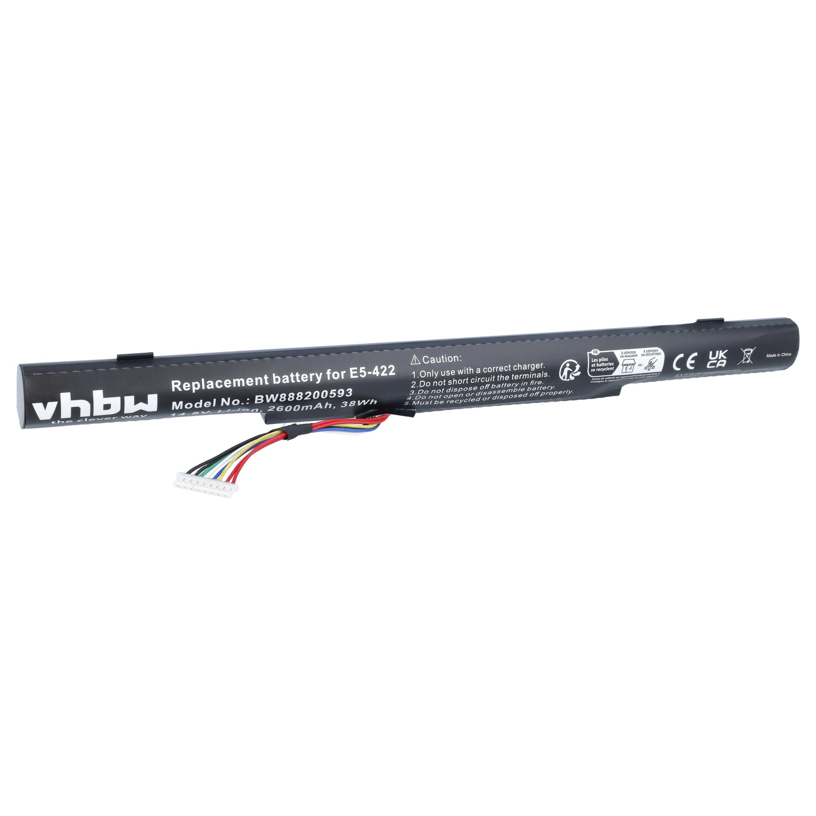 Batería recargable reemplaza Acer AL15A32 (4ICR17/65), AL15A32 para notebook - 2600 mAh 14,8 V Li-Ion negro