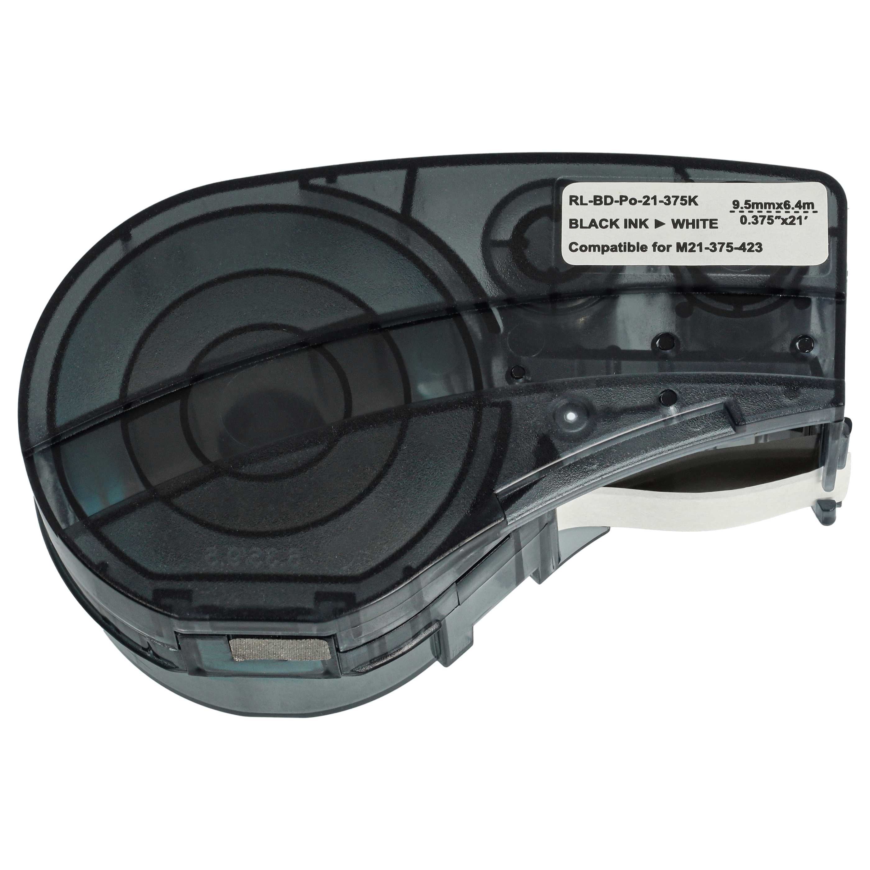 Label Tape as Replacement for Brady M21-375-423 - 9.53 mm Black to White, permanent polyester