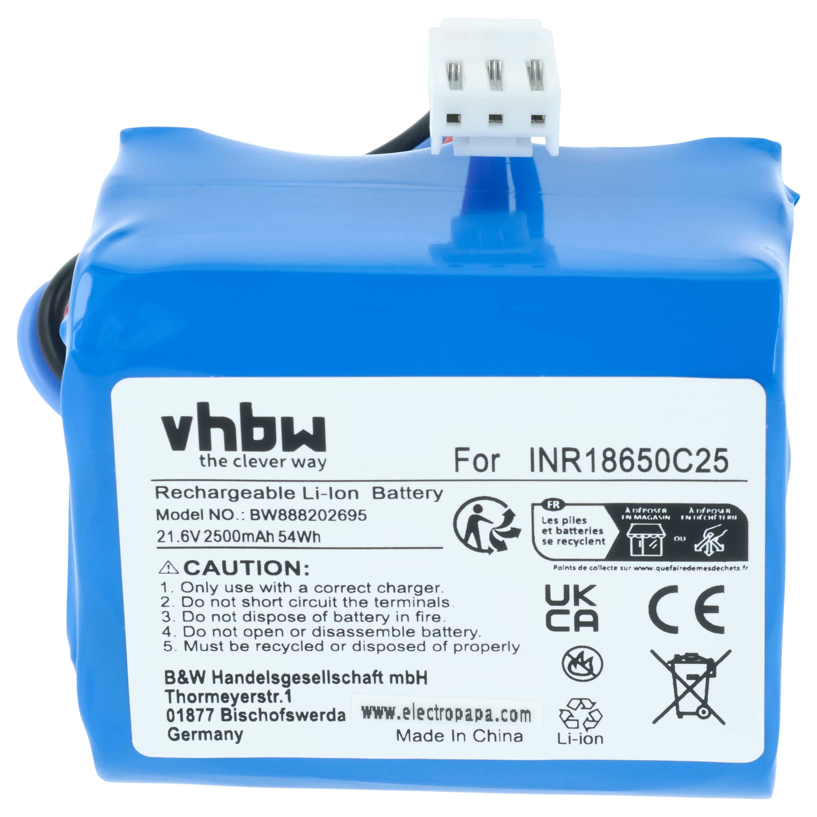 Battery replaces Philips 300002906404, 3000-018-25613 for Philips 2500mAh, 21.6V, Li-Ion