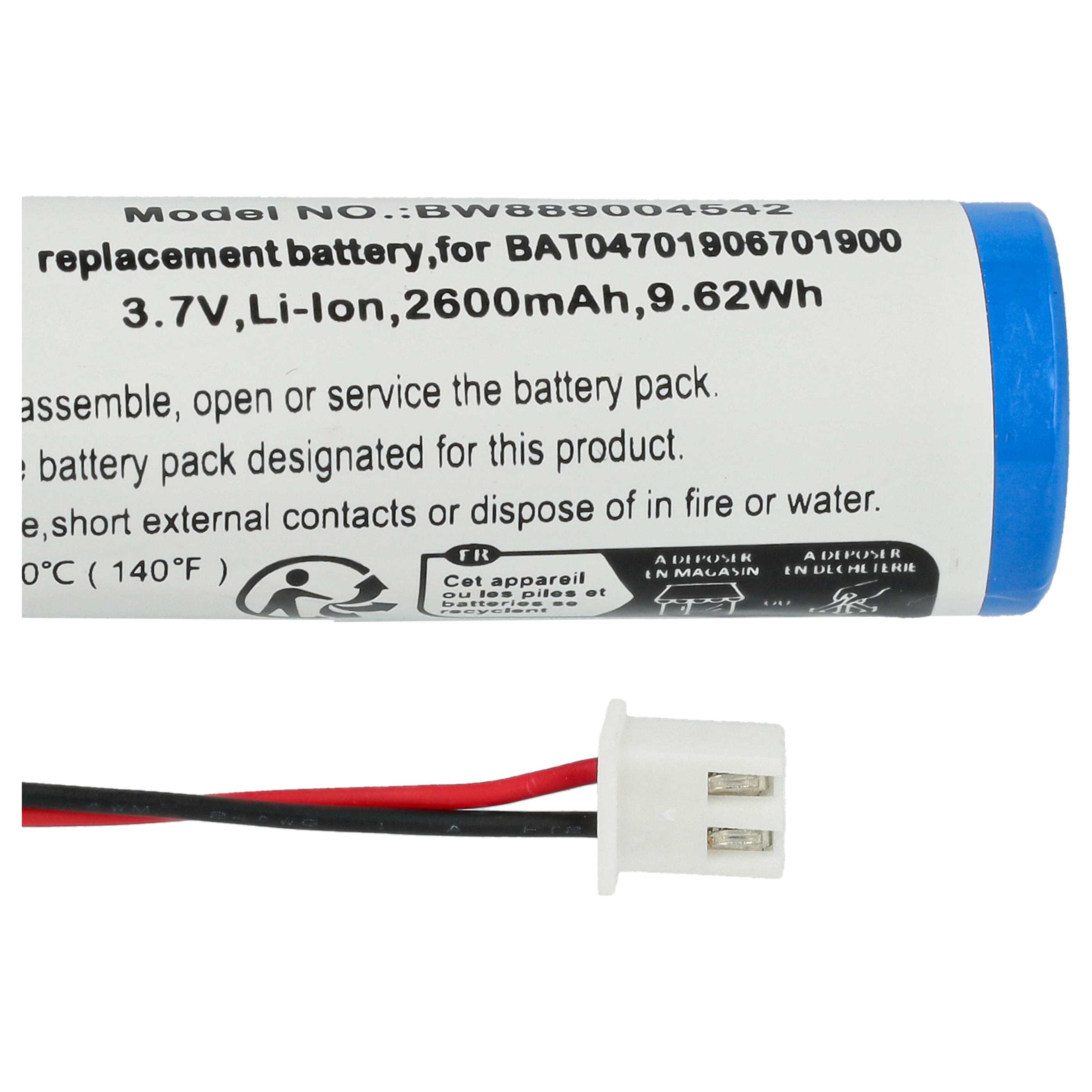 Batería reemplaza Zafferano 8052536910881, BAT04701906701900 para (2600 mAh, 3,7 V, Li-Ion)