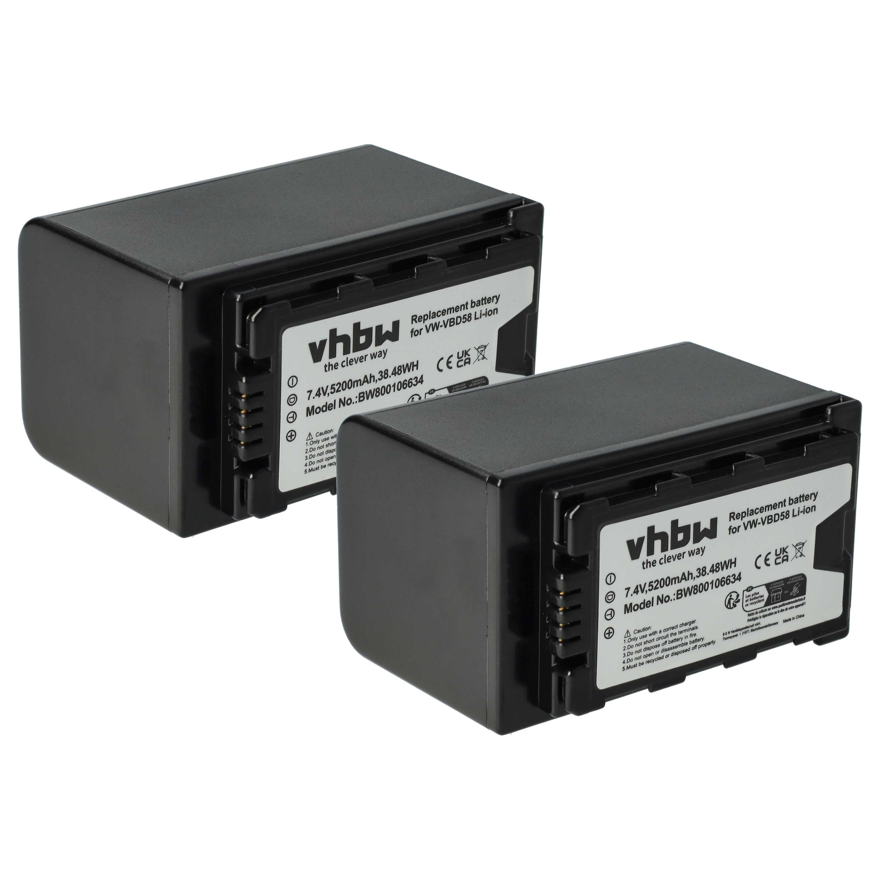 Videokamera-Akku (2 Stück) als Ersatz für Panasonic VW-VBD58 für Panasonic - 5200mAh 7,4V Li-Ion mit Infochip