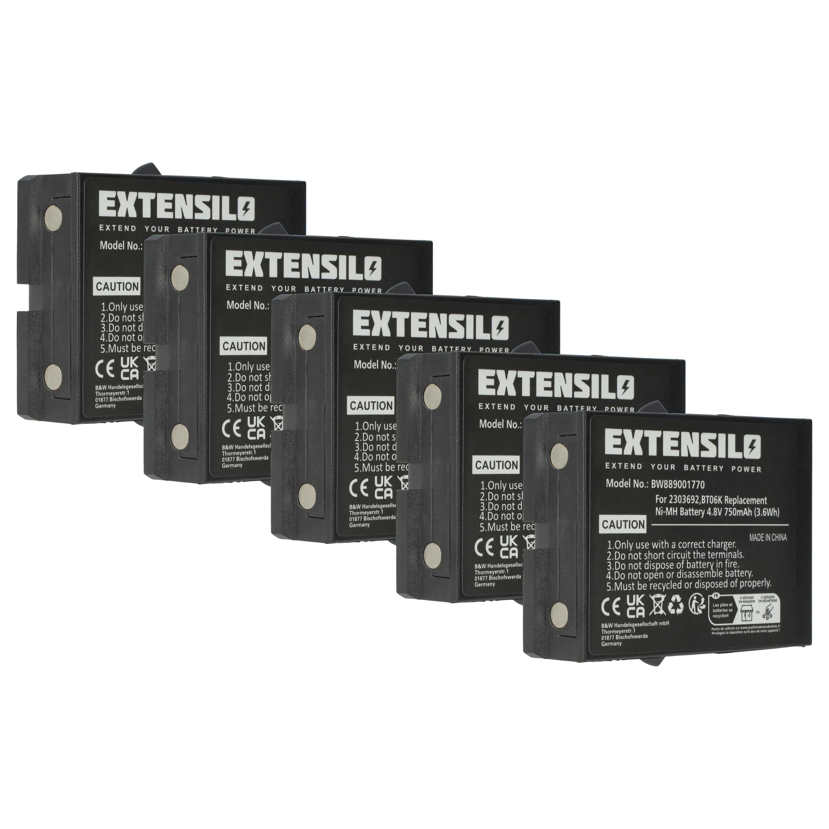 Batería (5 ud) reemplaza Danfoss BT06K, 2303692 sistema control - 750mAh 4,8V NiMH