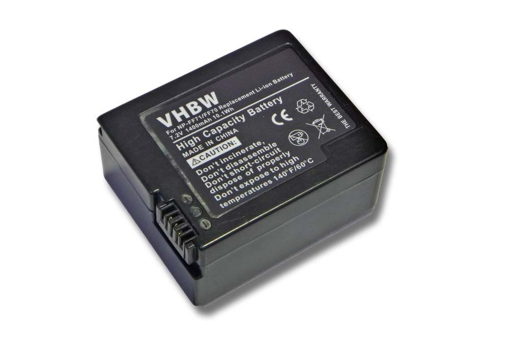 Videocamera Battery Replacement for Sony NP-FF71, NP-FF70 - 1400mAh 7.2V Li-Ion