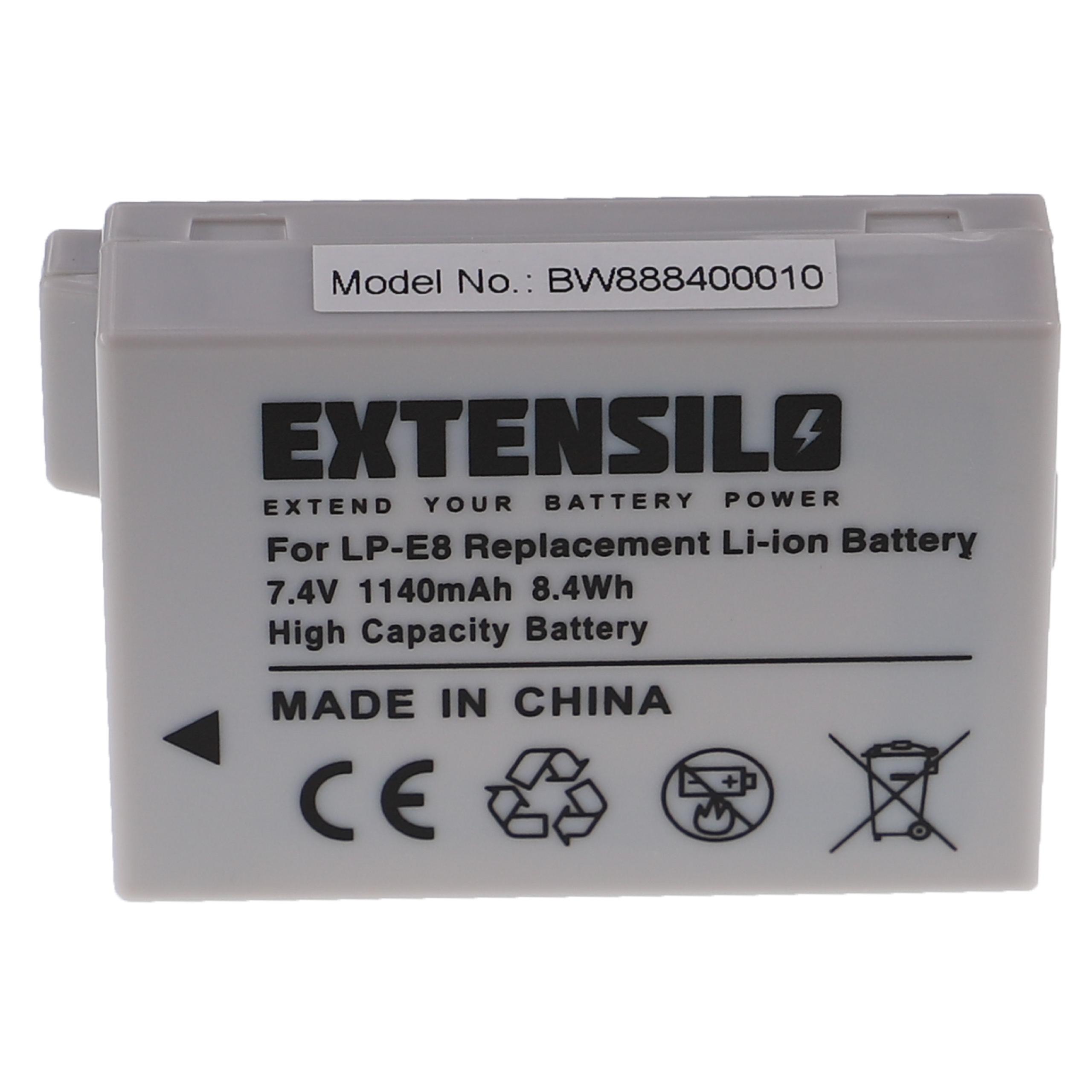 Batterie remplace Canon LP-E8 pour appareil photo - 1140mAh 7,4V Li-ion