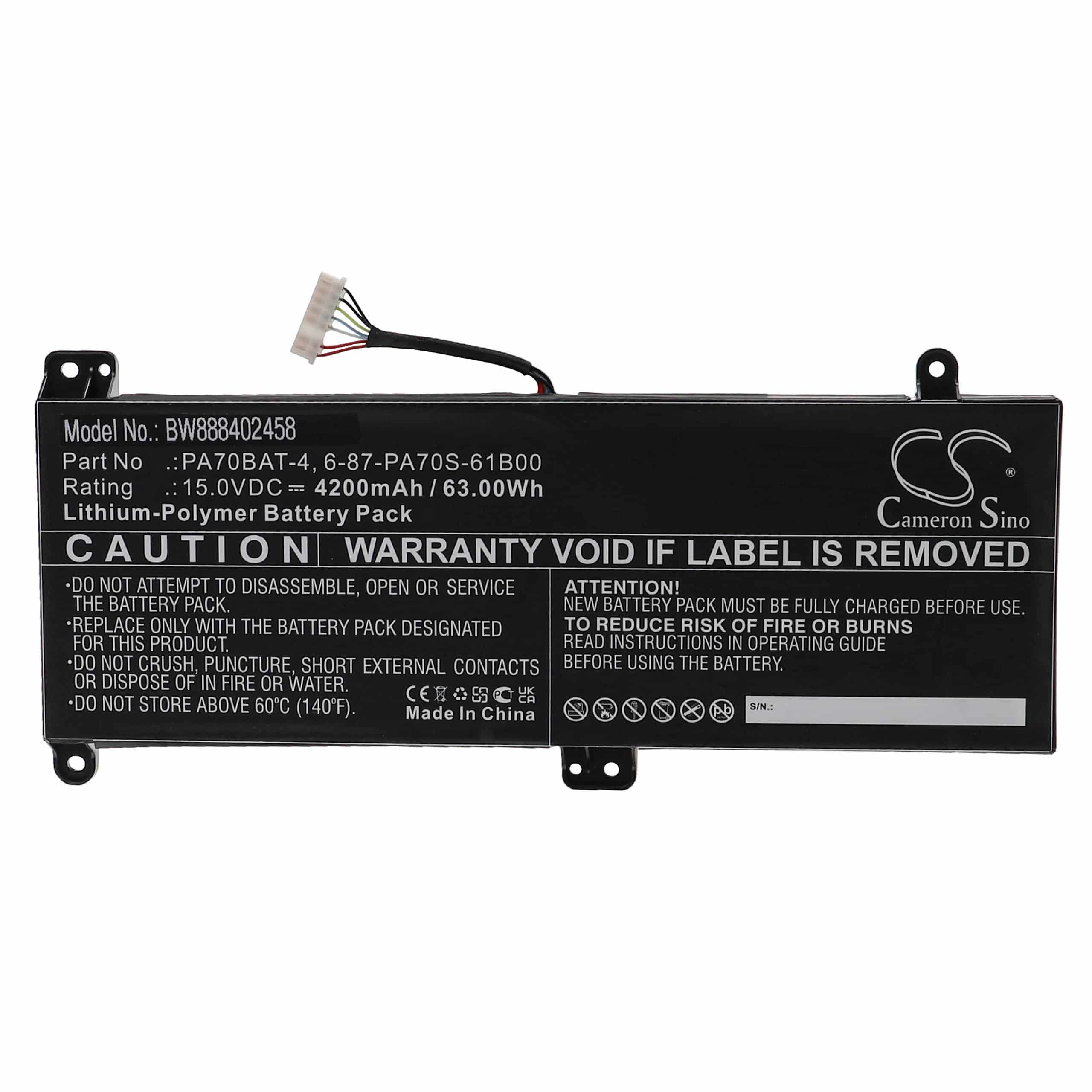 Akumulator do laptopa zamiennik Clevo PA70BAT-4, 6-87-PA70S-61B00 - 4200 mAh 15 V LiPo