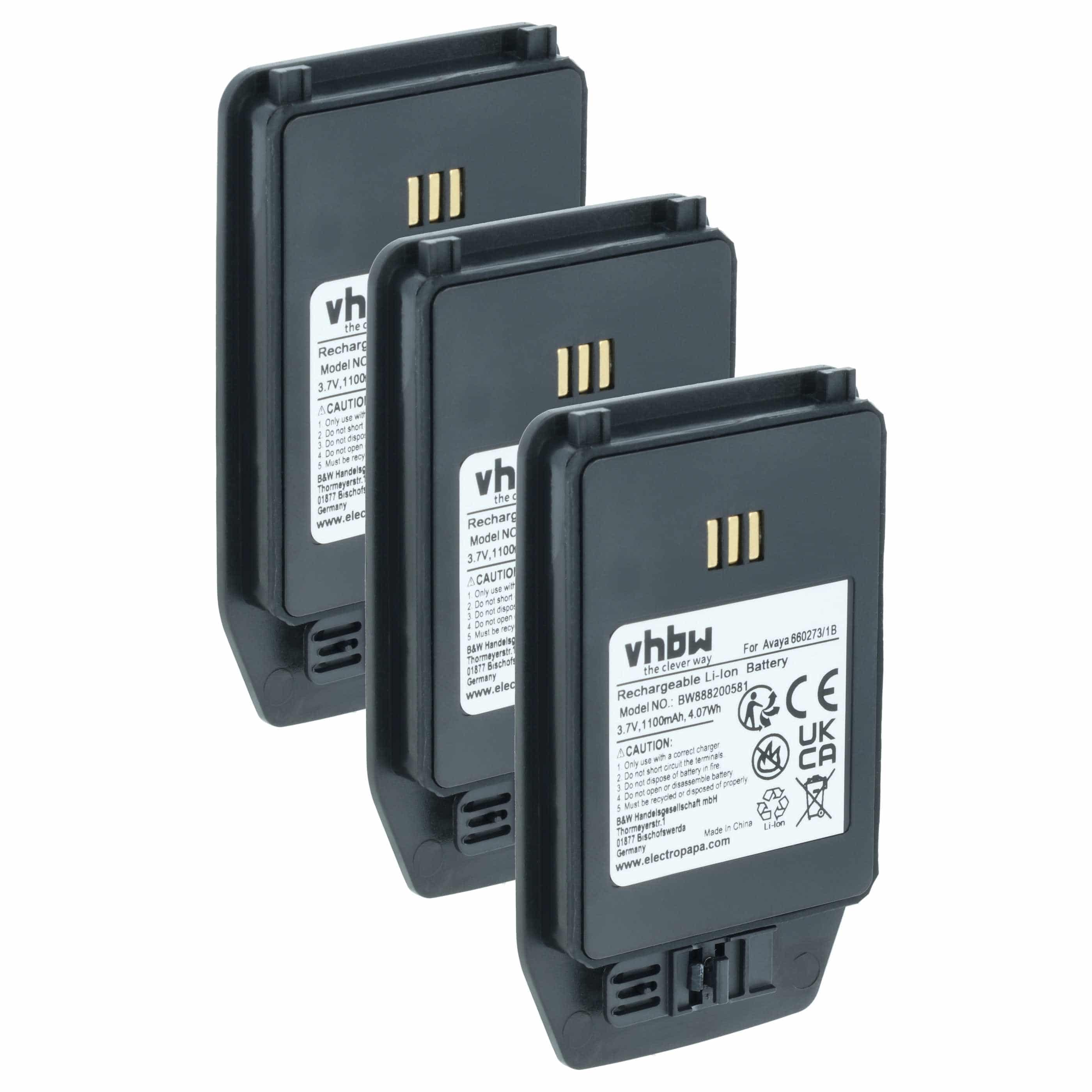 3x Akumulator do telefonu smartfona zamiennik Ascom 1220187, 660273/1B - 1100 mAh 3,7 V Li-Ion