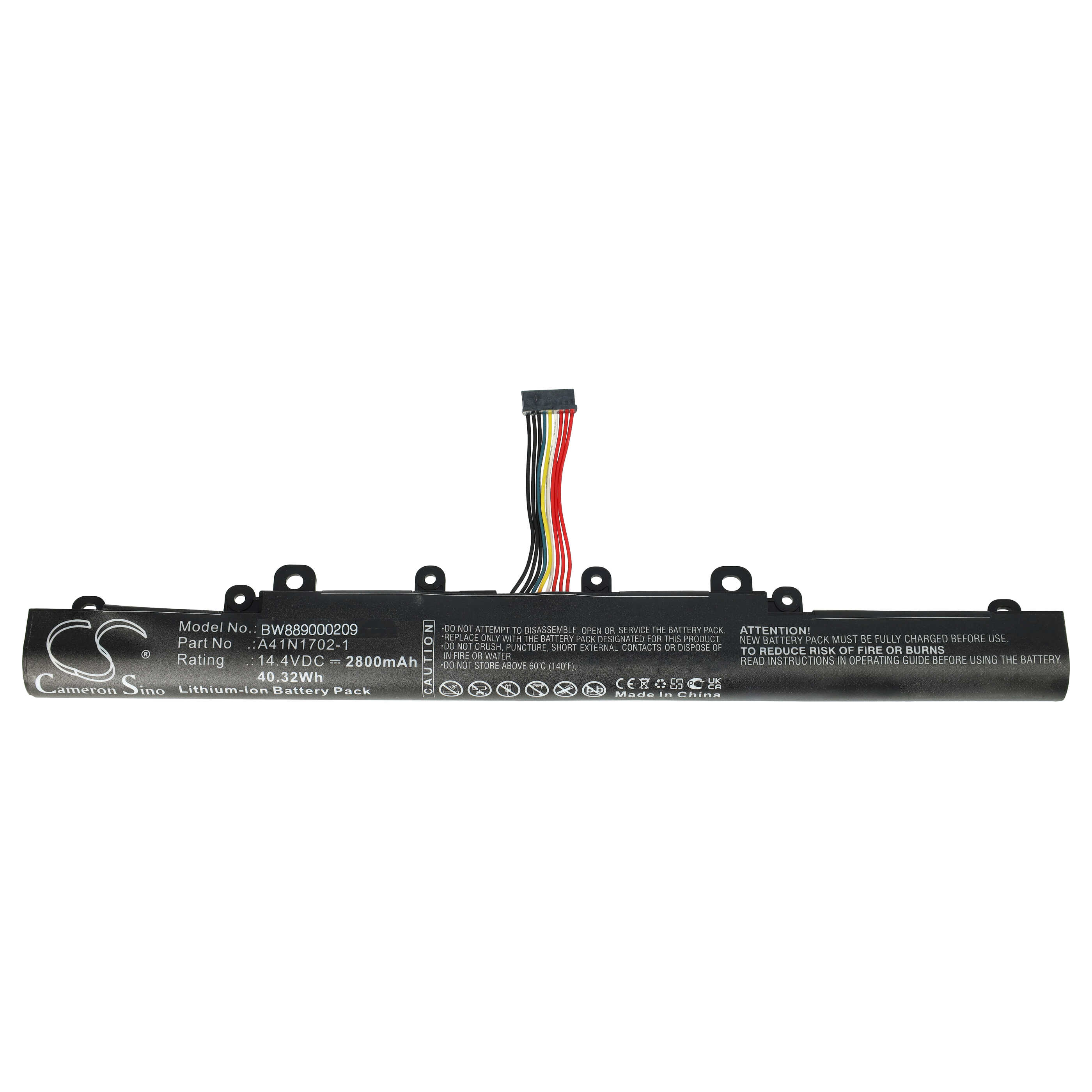 Notebook Battery Replacement for Asus A41lj5H, 0B110-00480100, A41N1702-1 - 2800 mAh 14.4 V Li-Ion