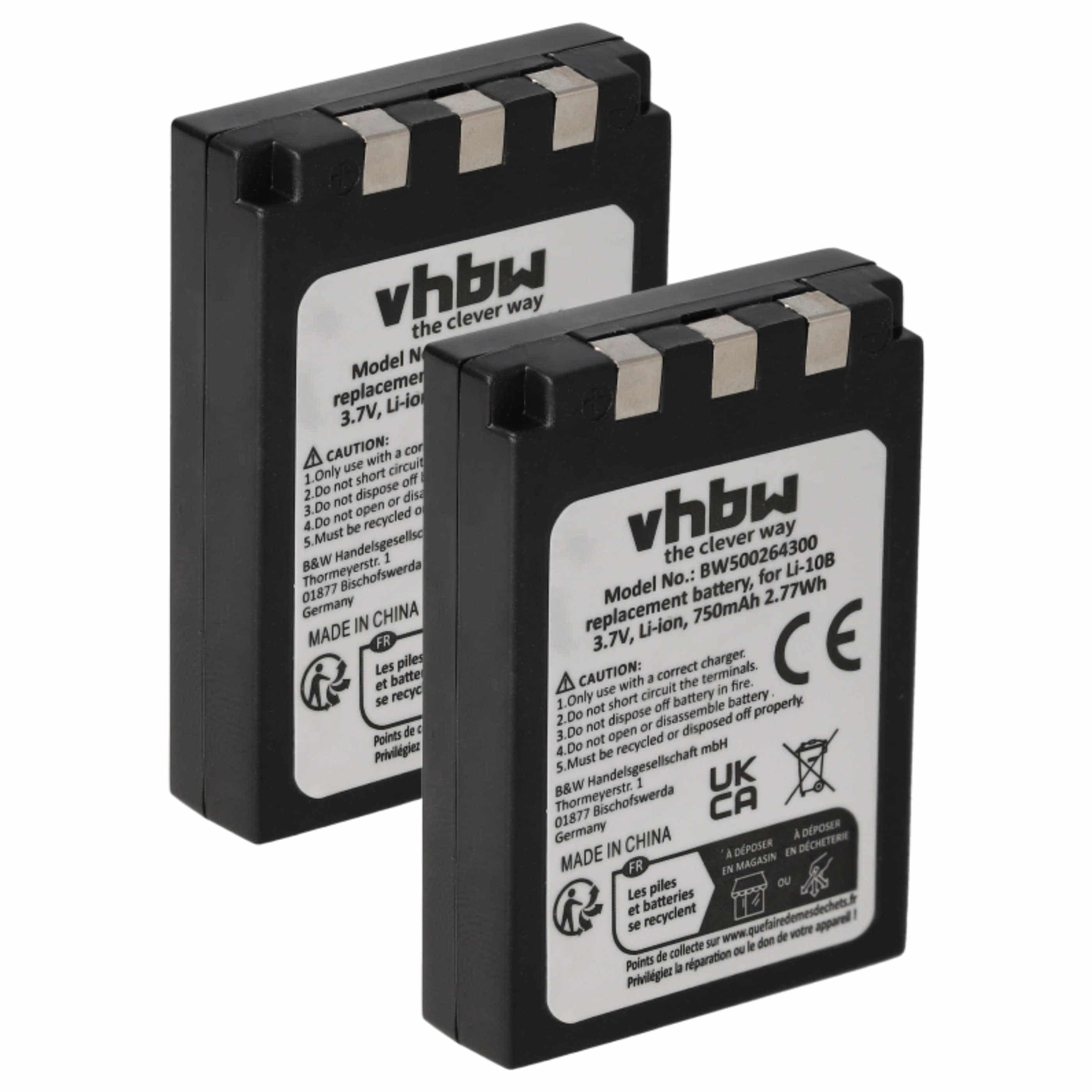 2x Battery replaces Olympus Li-12B, Li-10B - 750mAh, 3.7V, Li-Ion