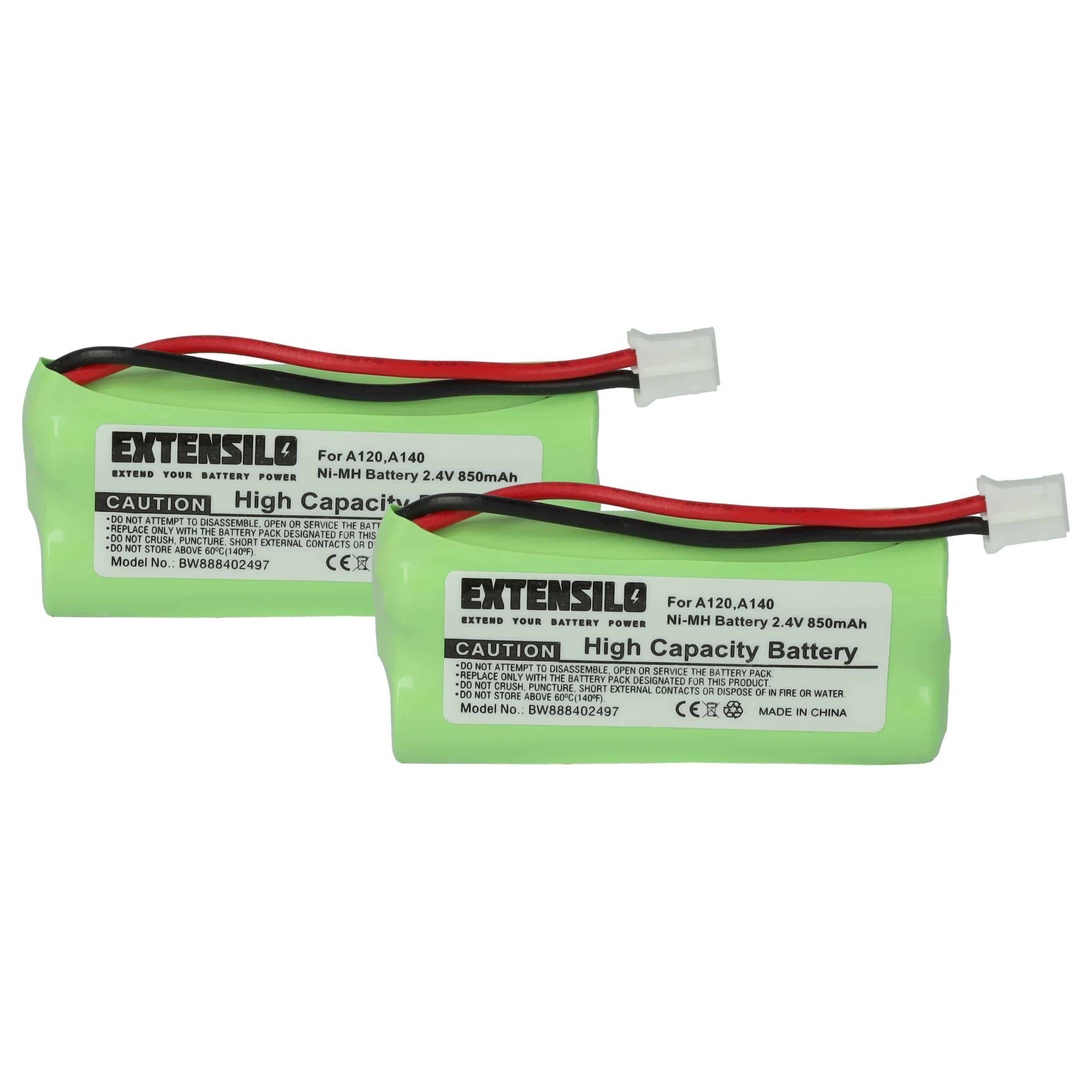 2x Batteries remplace 55AAAHR2BMX, 220436C1, 41AAAH2BMX, 220382C1 pour téléphone T-Com - 850mAh 2,4V NiMH