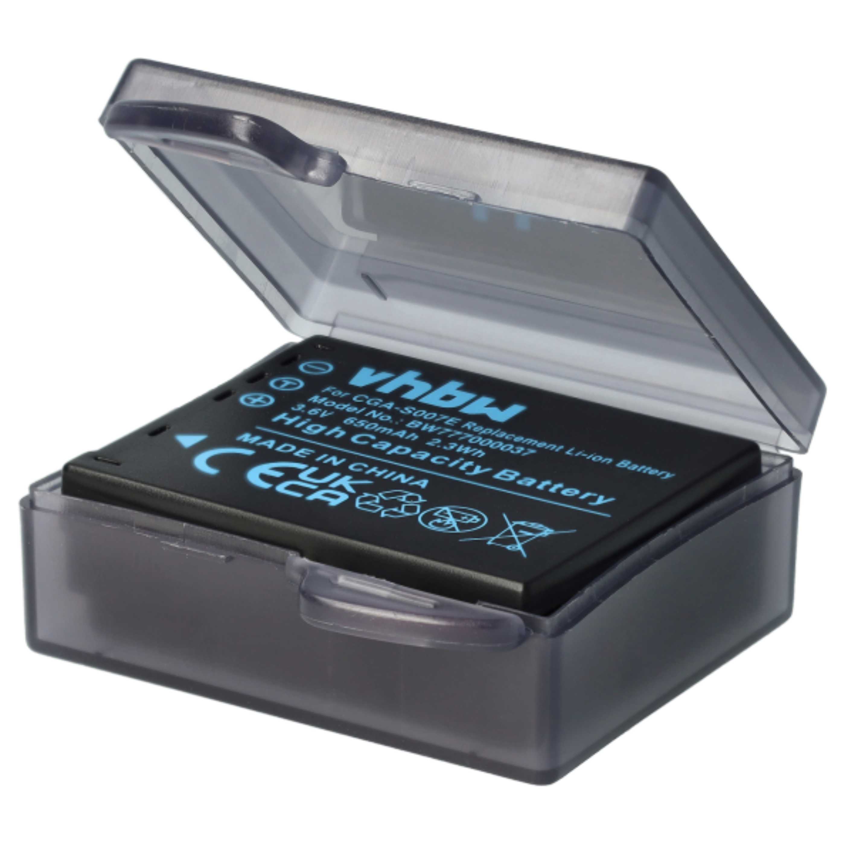 2x Battery suitable for Panasonic Lumix DMC-TZ1, DMC-TZ2, DMC-TZ3, DMC-TZ4, DMC-TZ5 - 650mAh, 3.6V, Li-Ion