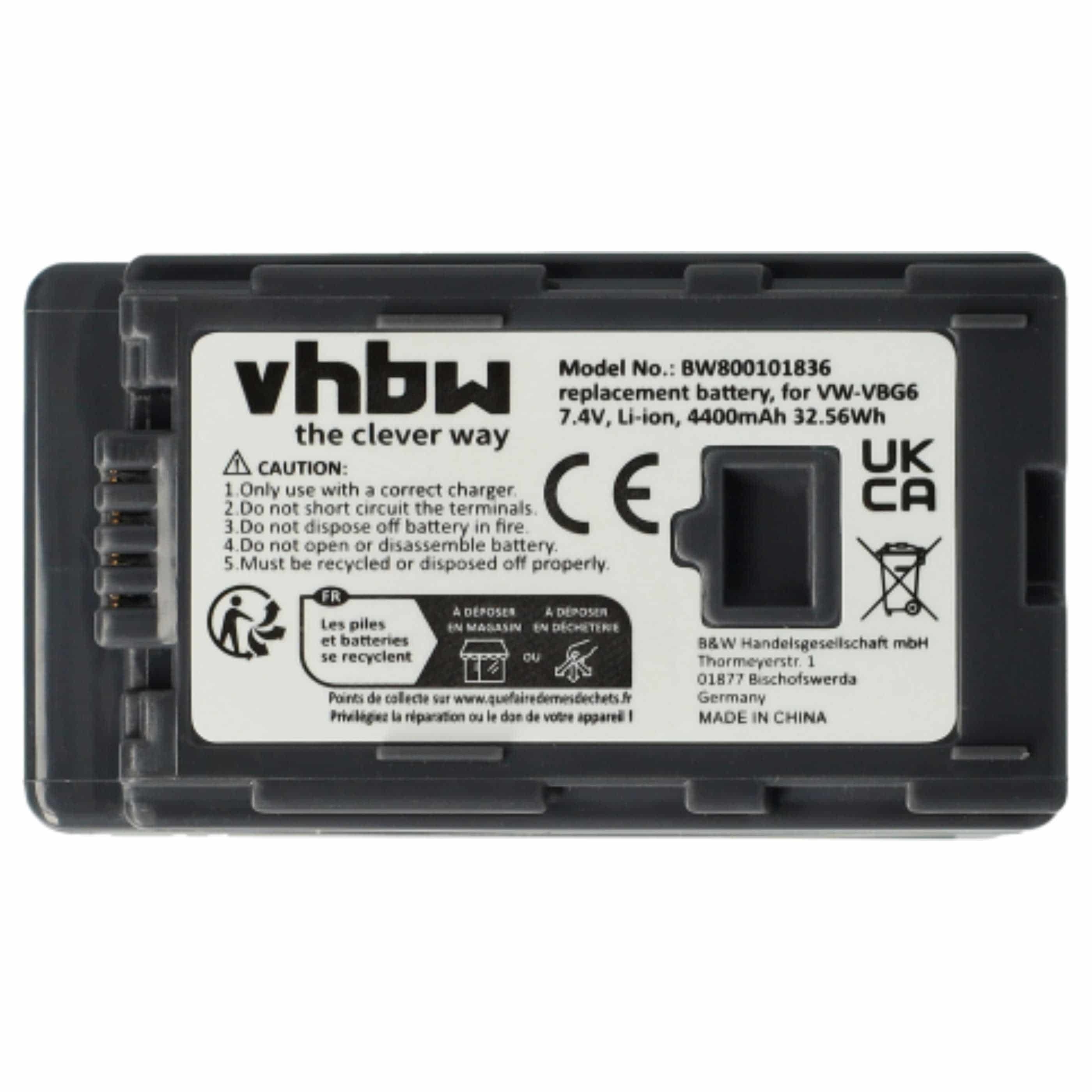 Videocamera 3x Battery replaces Panasonic VW-VBG6 - 4400 mAh 7.4 V Li-Ion
