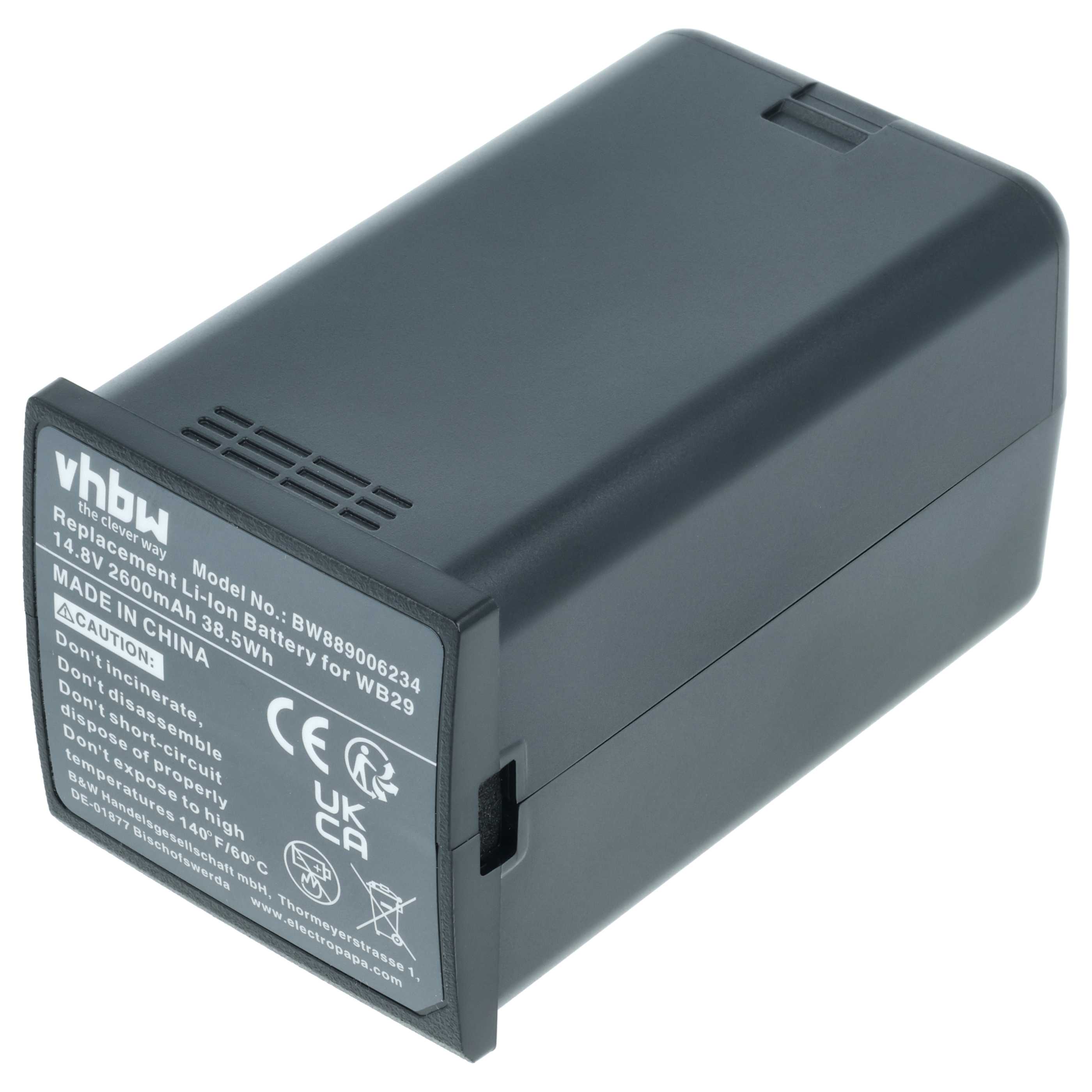 Batteria per flash per fotocamera sostituisce Godox DFB/GDWB29, WB29 - 2600mAh 14,8V Li-Ion