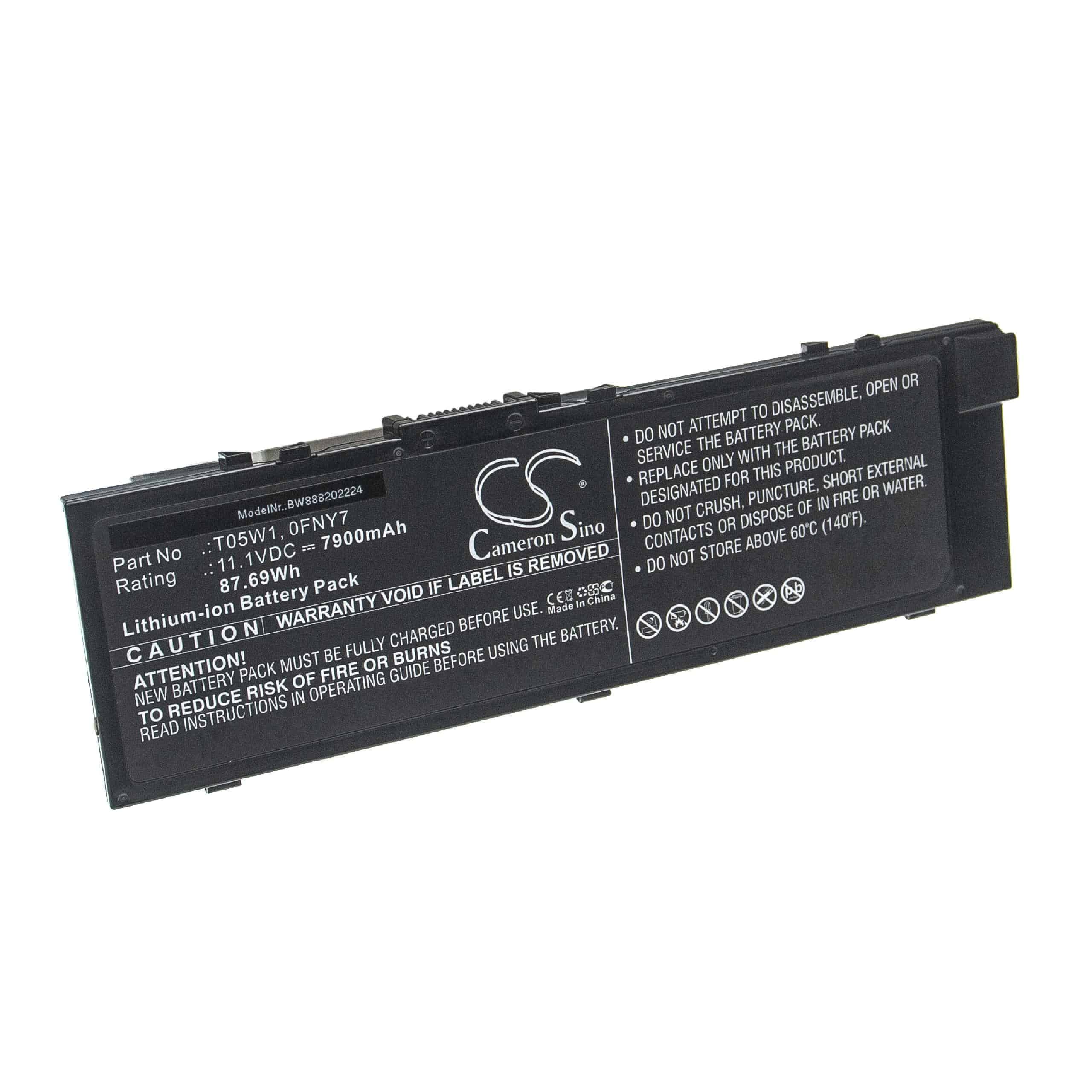 Batería reemplaza Dell 0FNY7, 1G9VM, 451-BBSB, 451-BBSE para notebook Dell - 7900 mAh 11,1 V Li-Ion negro