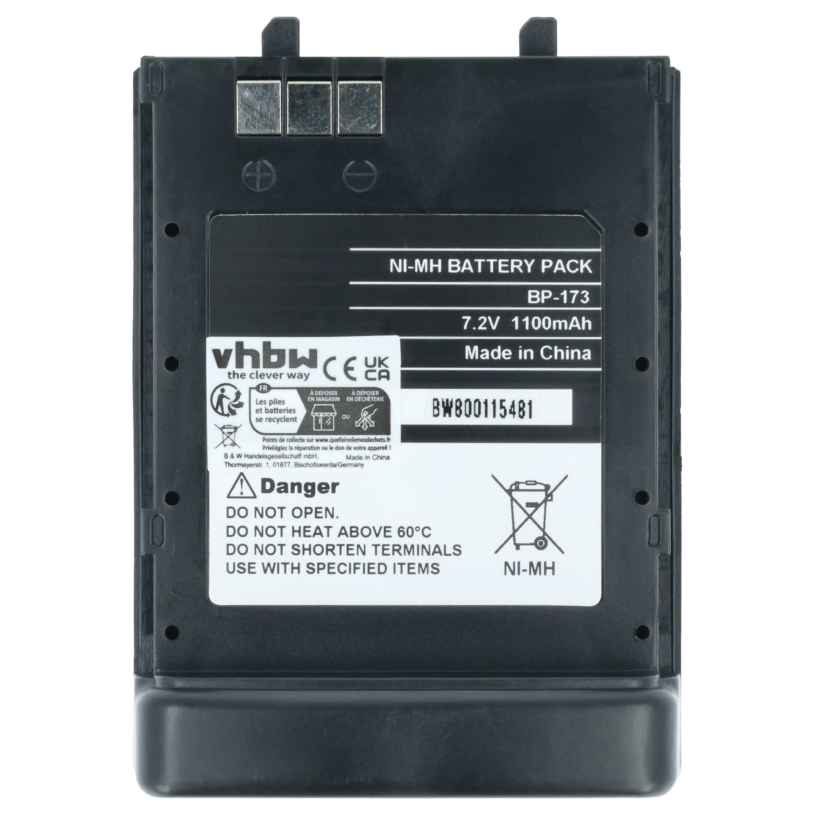 Radio 2x Battery replaces Icom BP-173, BP-180H, BP-180 - 1100 mAh 7.2 V NiMH