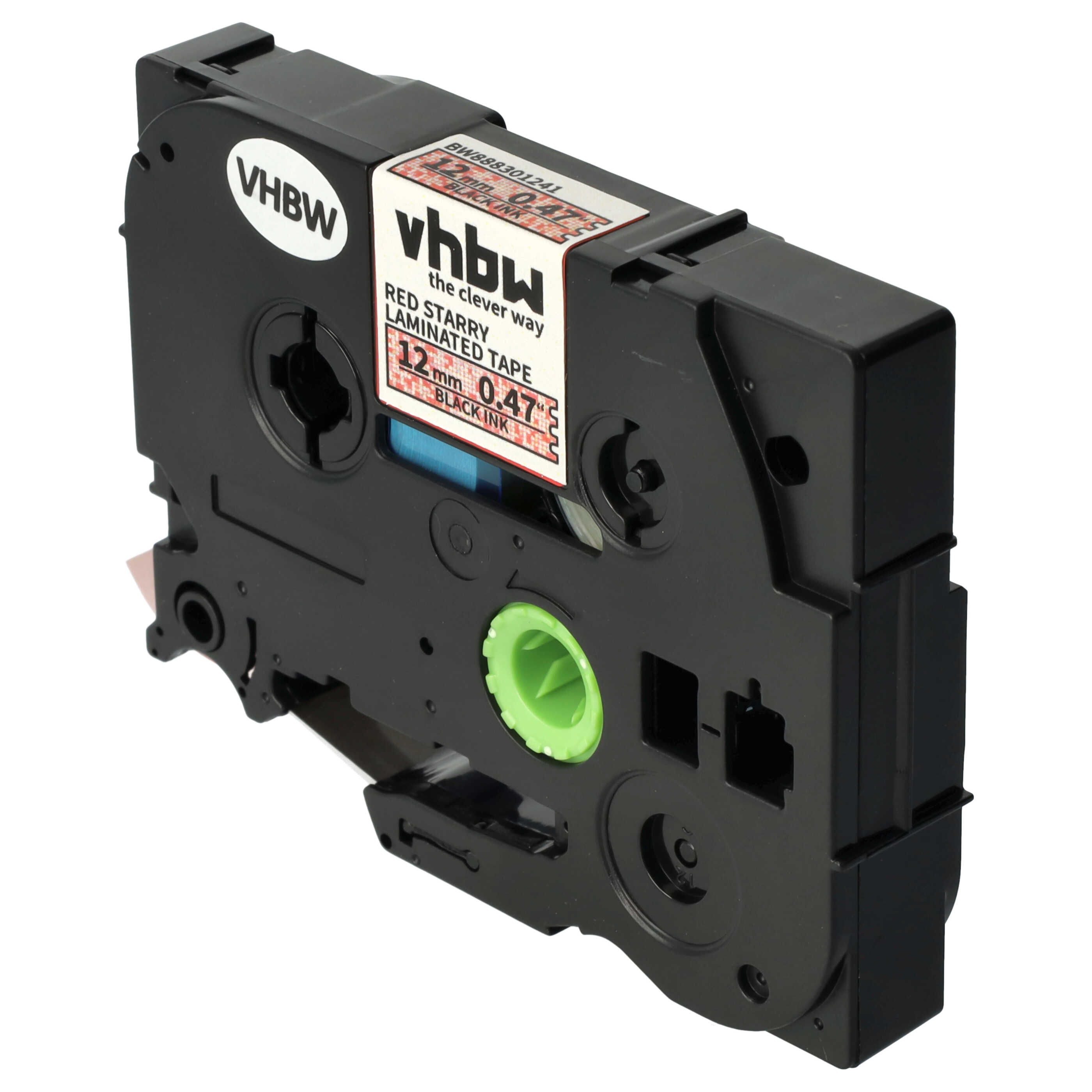 Label Tape replaces Brother TZE-431L1 - 12 mm Black to Red (Glitter)