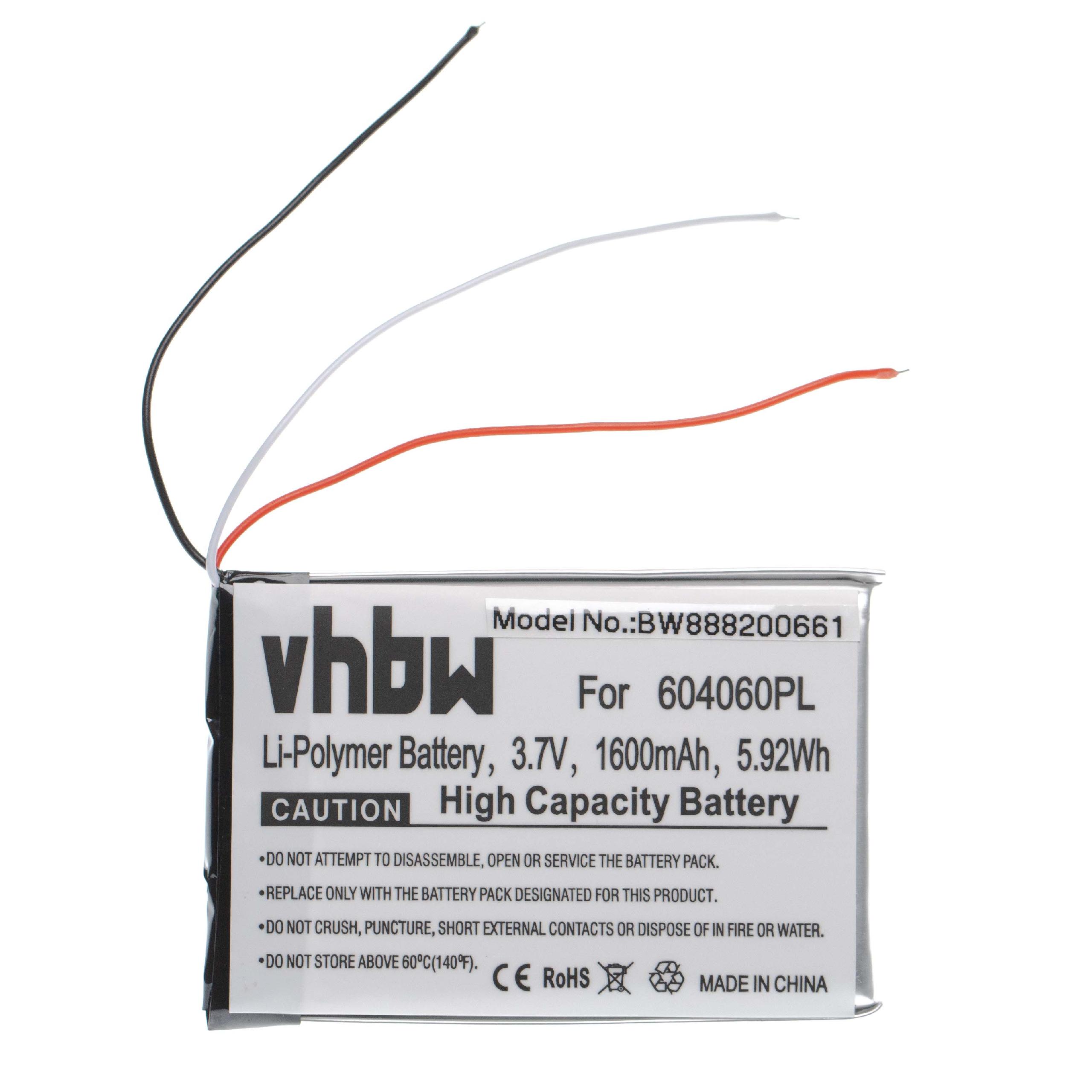 Batería reemplaza Becker 604060, 604060PL para GPS Becker - 1600 mAh 3,7 V Li-poli