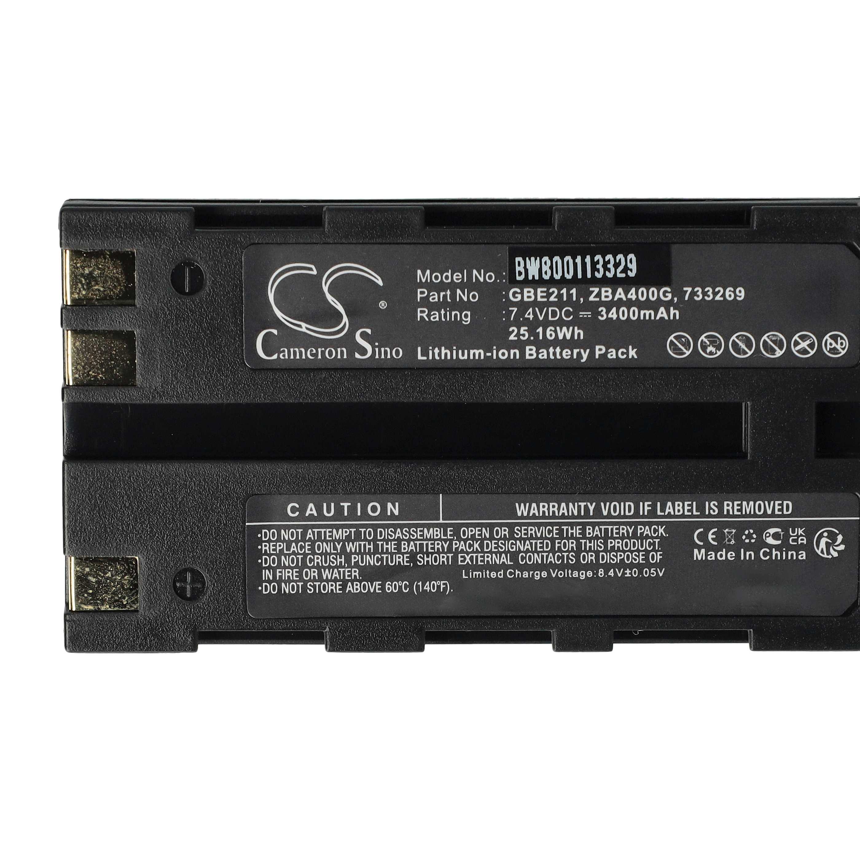 Batería reemplaza Geomax ZBA200, ZBA400 para dispositivo medición (3400 mAh, 7,4 V, Li-Ion)