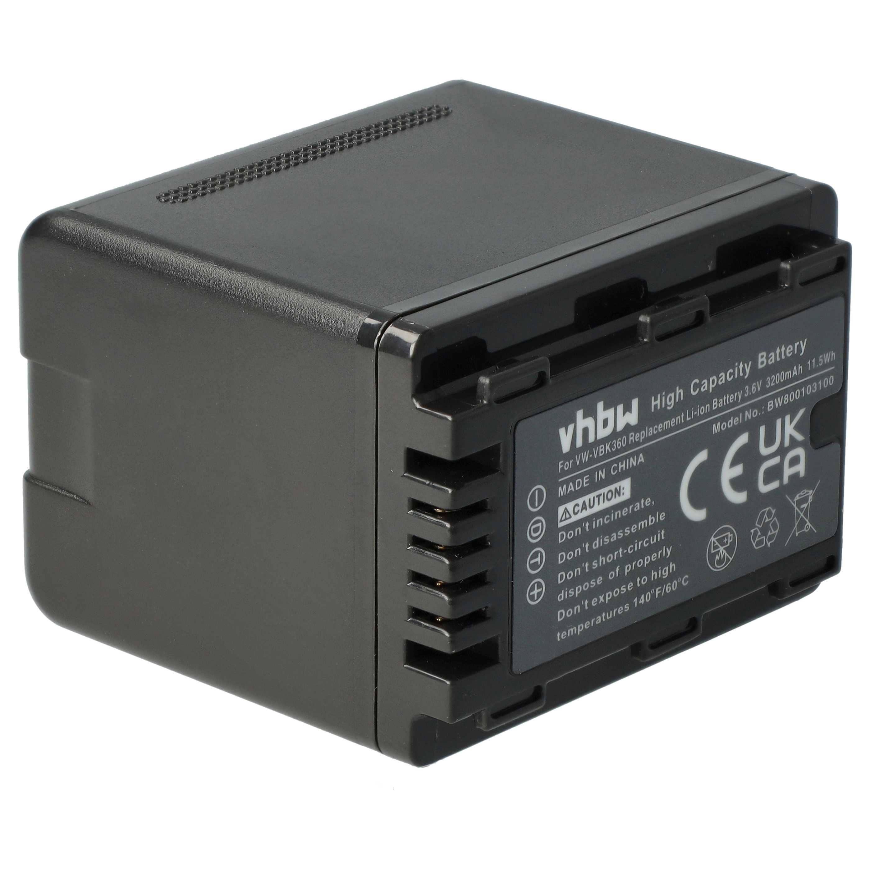 Videocamera Battery replaces Panasonic VW-VBK360, VW-VBK180, VW-VBK180-K, VW-VBK360-K - 3200 mAh 3.6 V Li-Ion