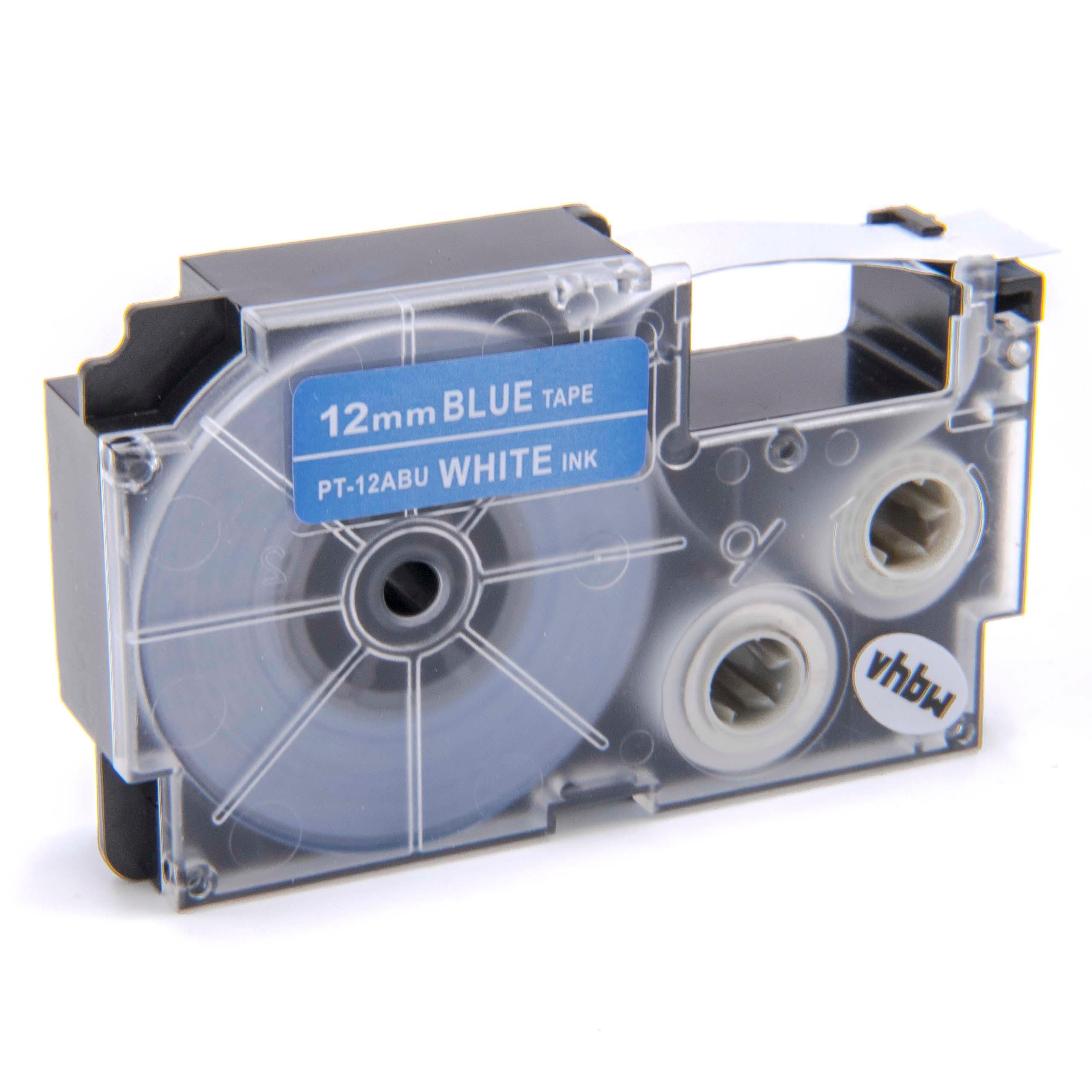 Cassetta nastro sostituisce Casio XR-12ABU1, XR-12ABU per etichettatrice Casio 12mm bianco su blu