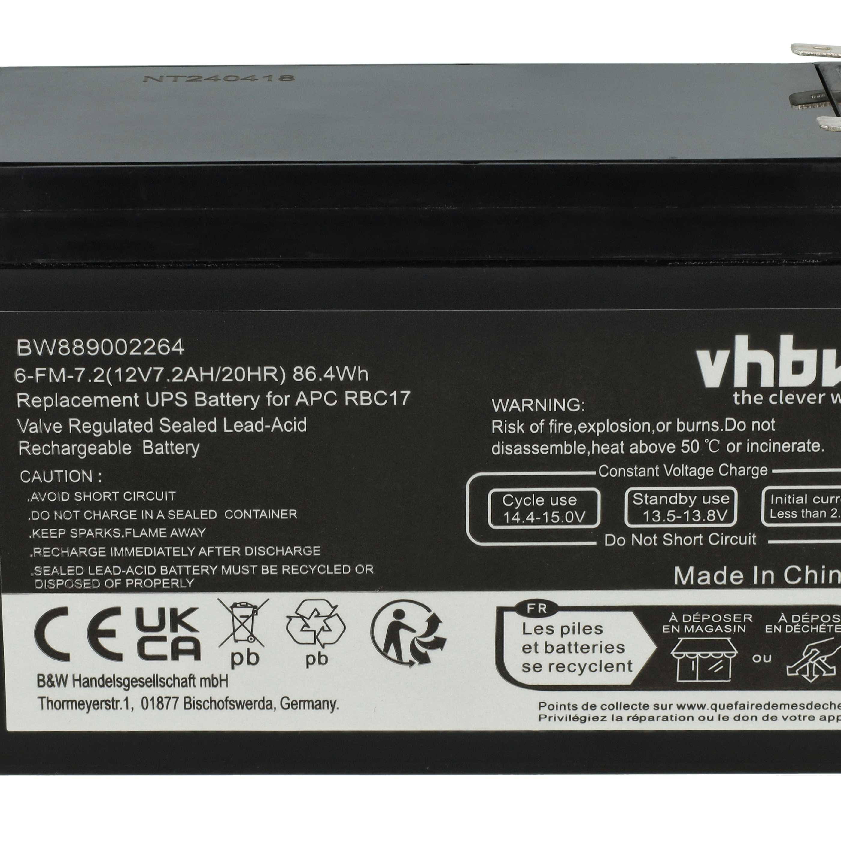 UPS 4x Battery replaces APC RBC48 - 7200 mAh 12 V AGM