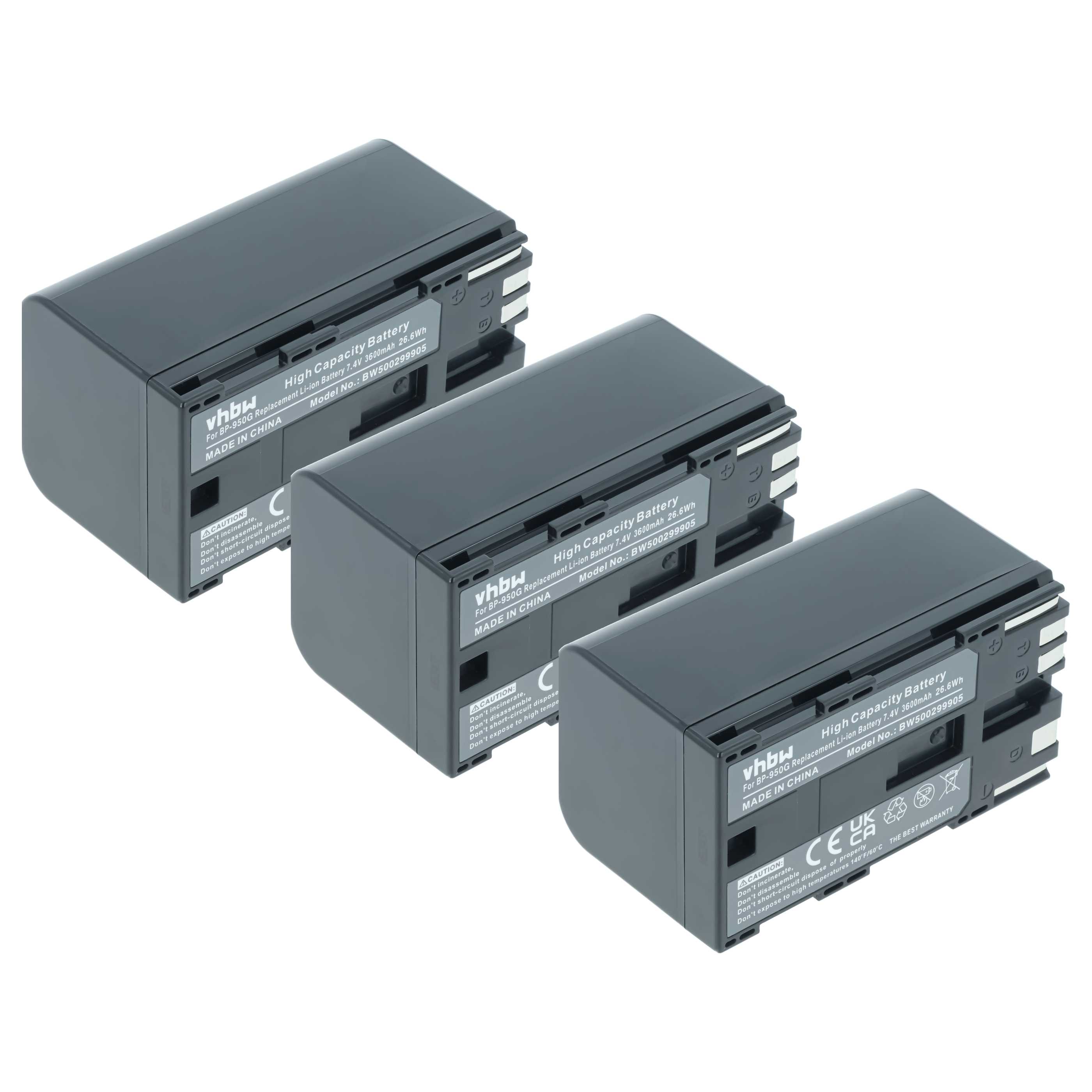Videocamera 3x Battery replaces Canon BP-975, BP-955, BP-925, BP-950G - 3600 mAh 7.4 V Li-Ion