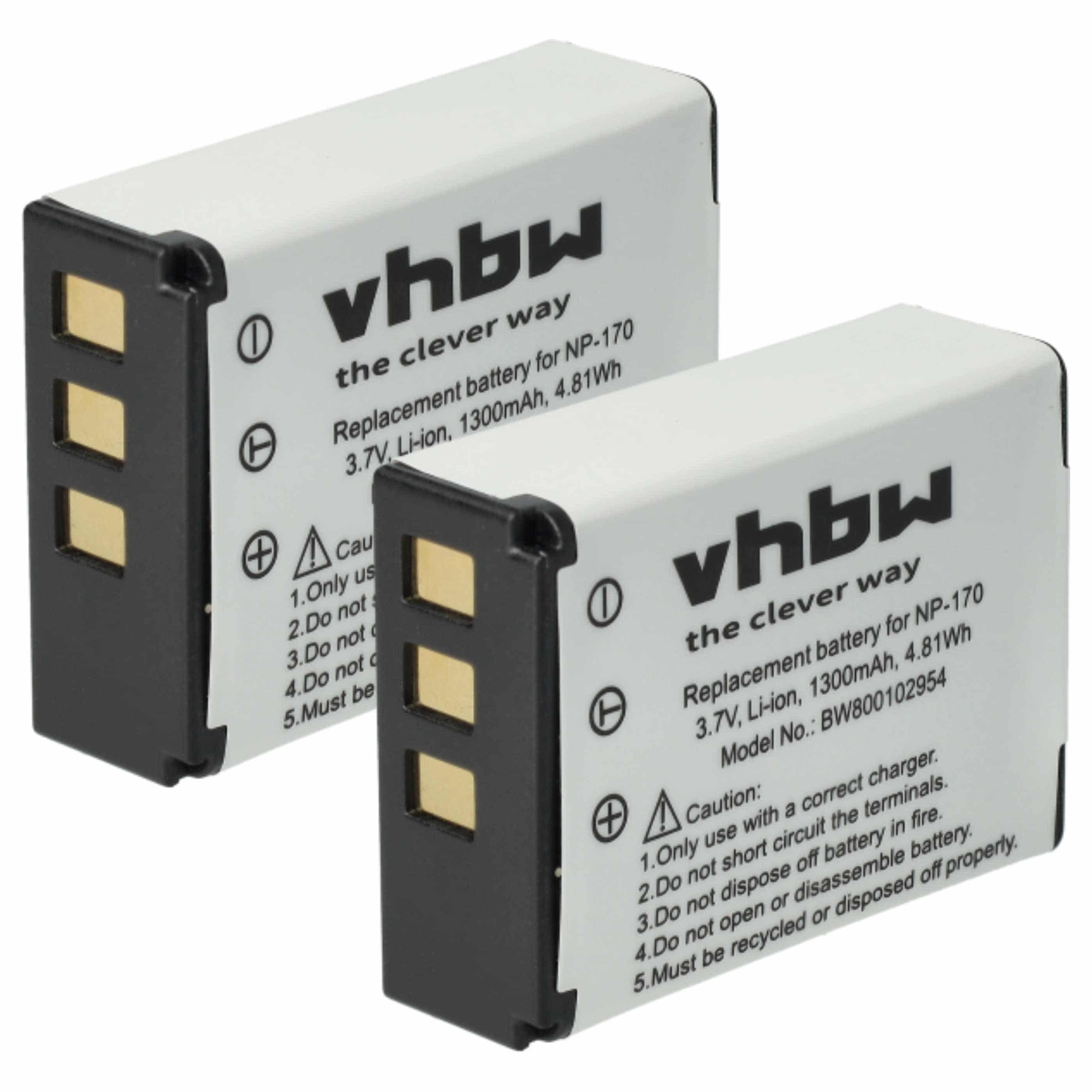 Videocamera 2x Battery replaces Aiptek CB170, CB-170, 084-07042L-062 - 1300 mAh 3.7 V Li-Ion