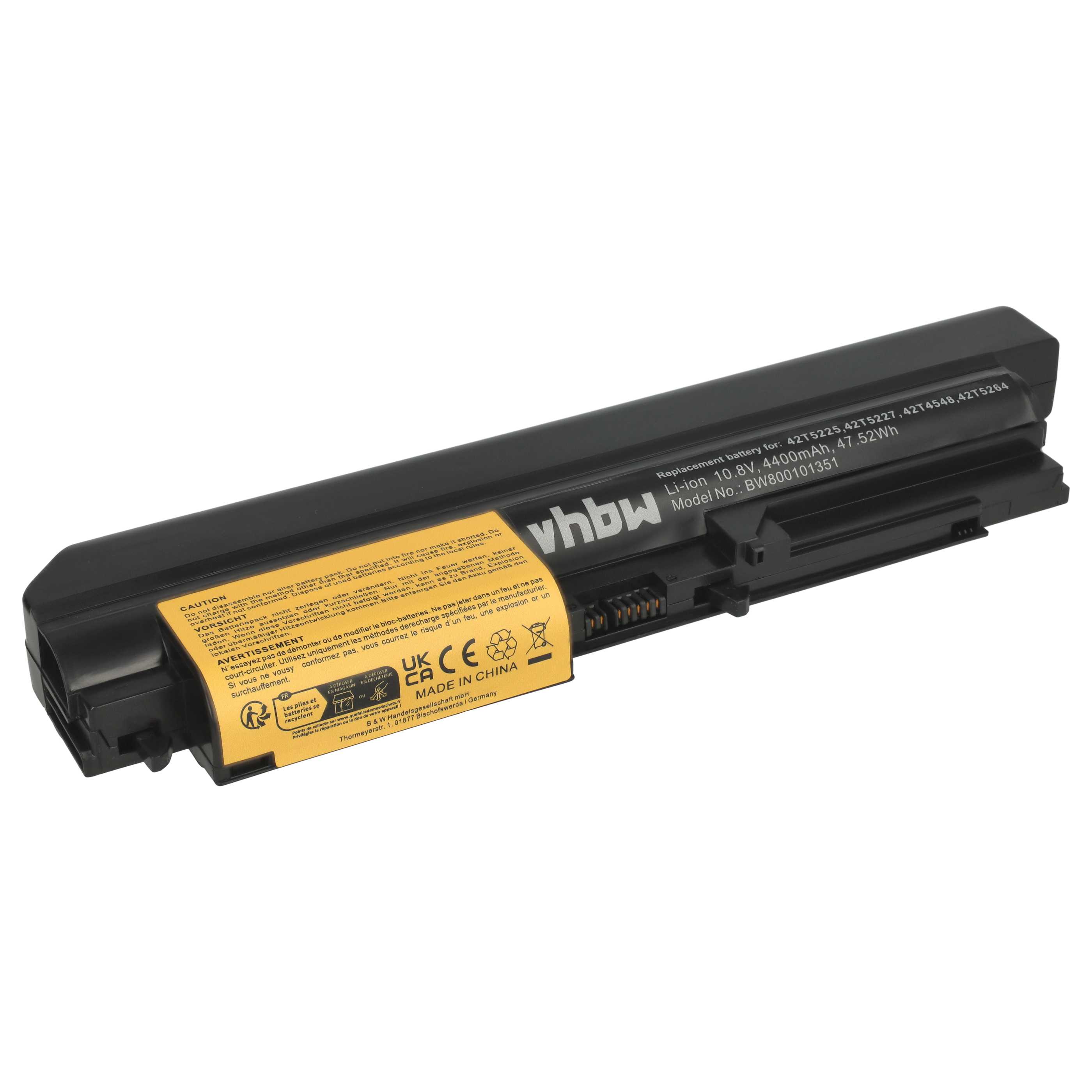 Akumulator do laptopa zamiennik IBM 42T4653, 42T5225, 42T4677, 42T5227 - 4400 mAh 10,8 V Li-Ion, czarny