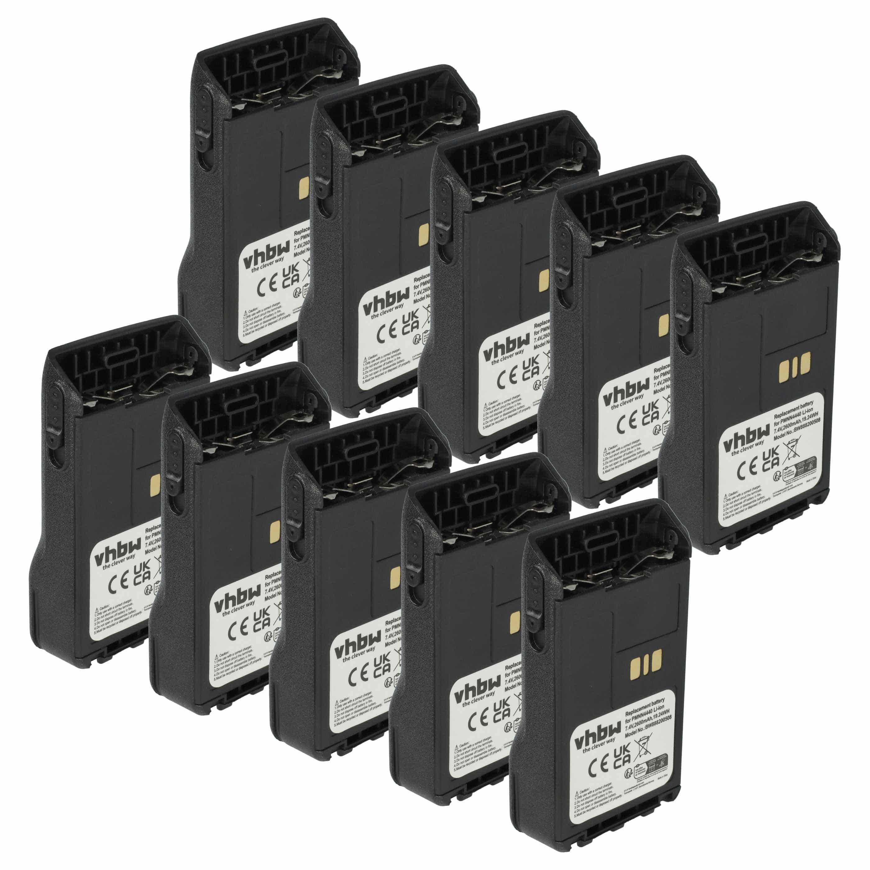 Radio 10x Battery replaces Motorola PMNN4511A, PMNN4440, PMNN4502A, PMNN4440AR - 2600 mAh 7.4 V Li-Ion