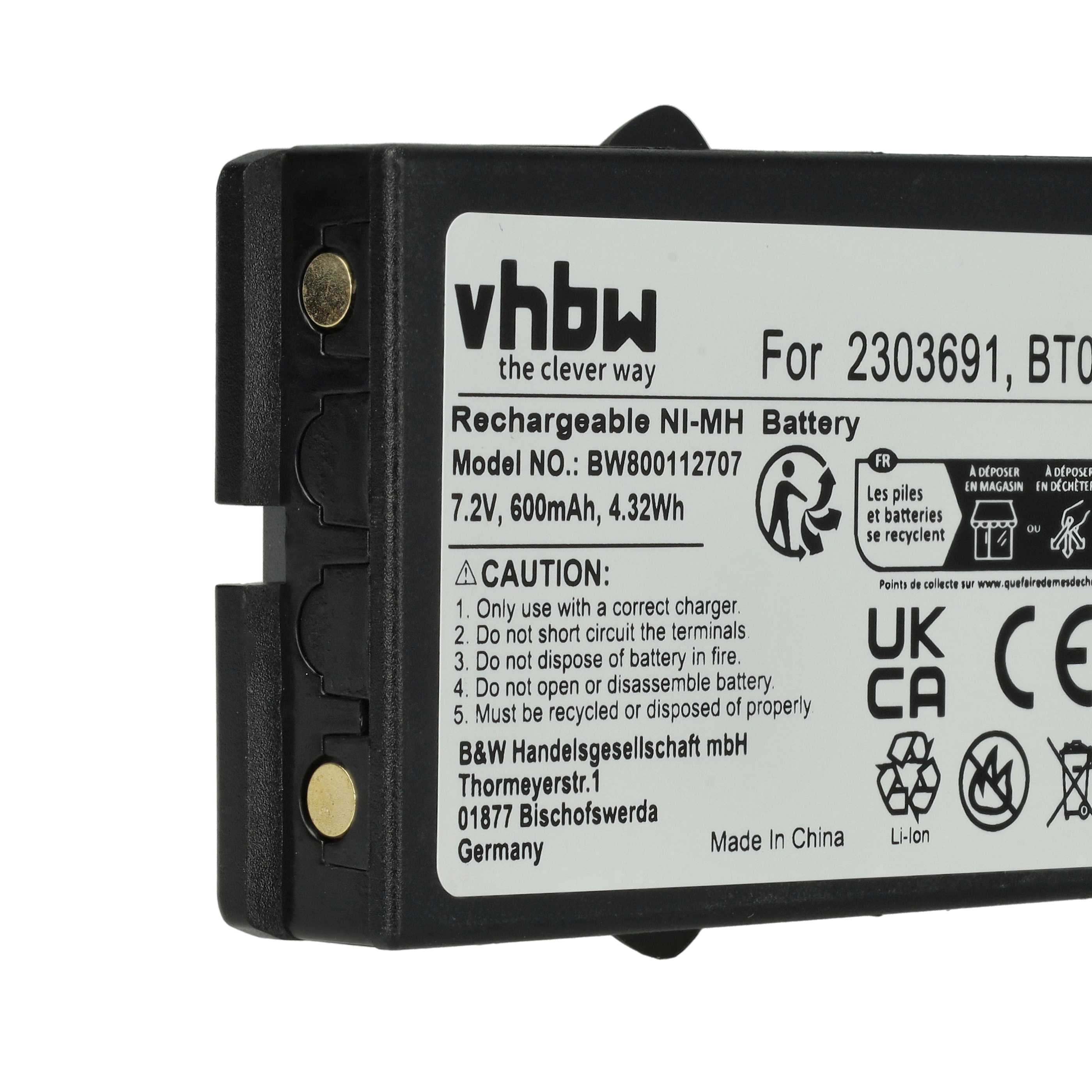 Batterie (2 pièces) remplace Danfoss 2303691, BT06 - 600mAh 7,2V NiMH