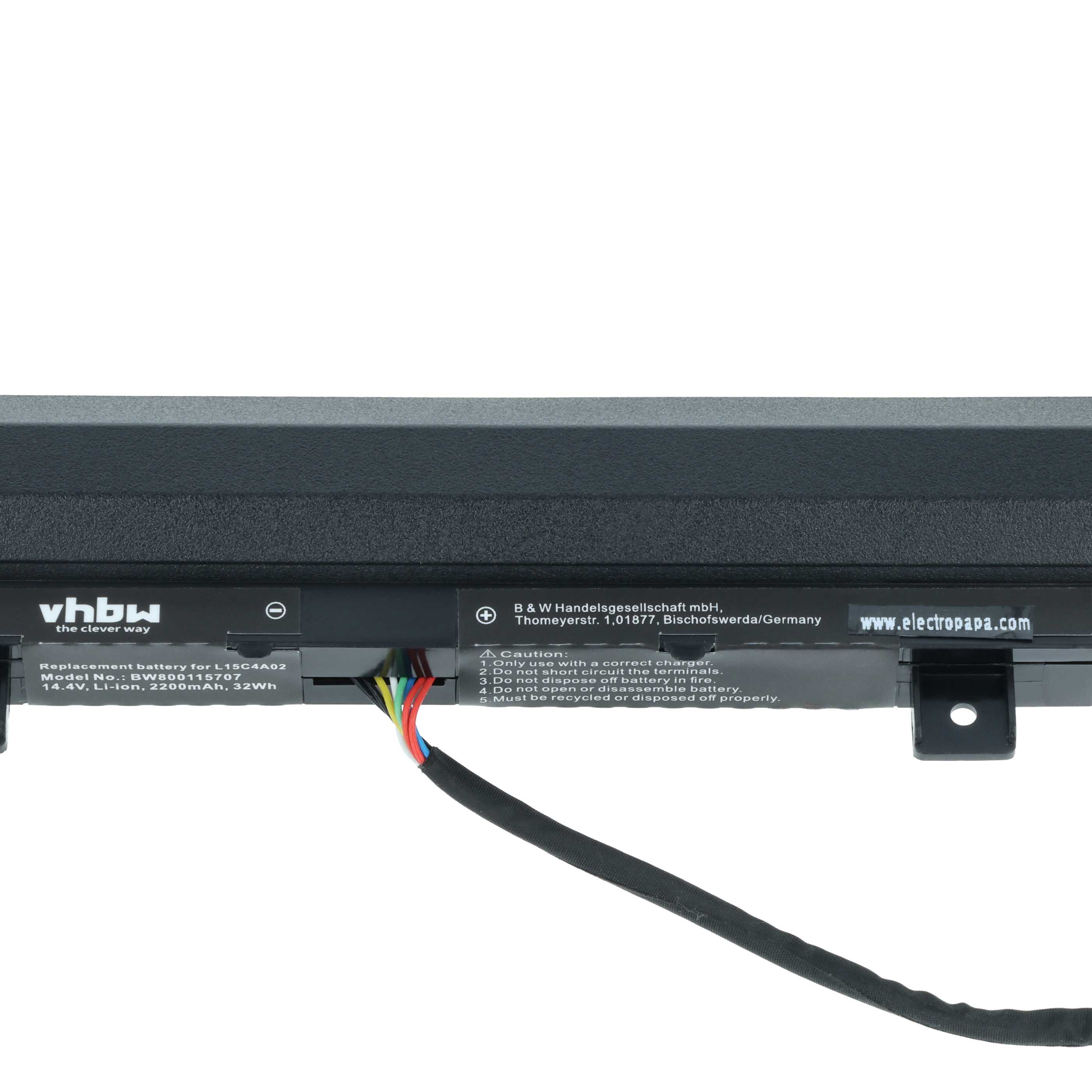 Batteria sostituisce Lenovo 5B10L04160, 5B10L04212, 5B10L04163 per notebook - 2200mAh 14,4V Li-Ion nero