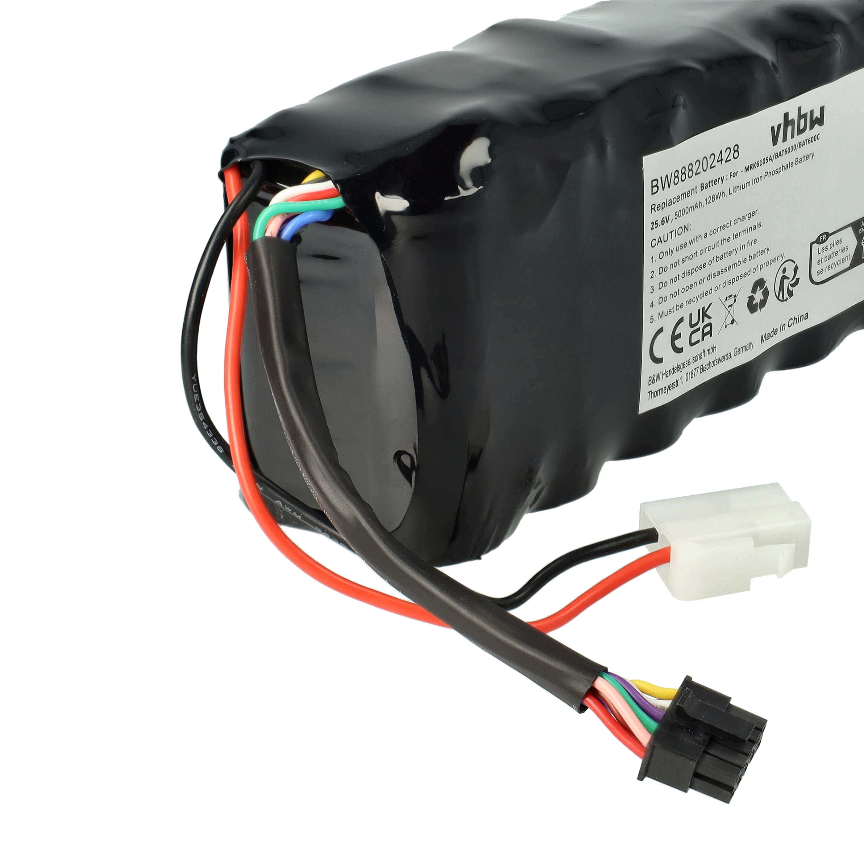 Lawnmower Battery Replacement for Robomow MRK6105A - 5000mAh 25.6V LiFePO4, black