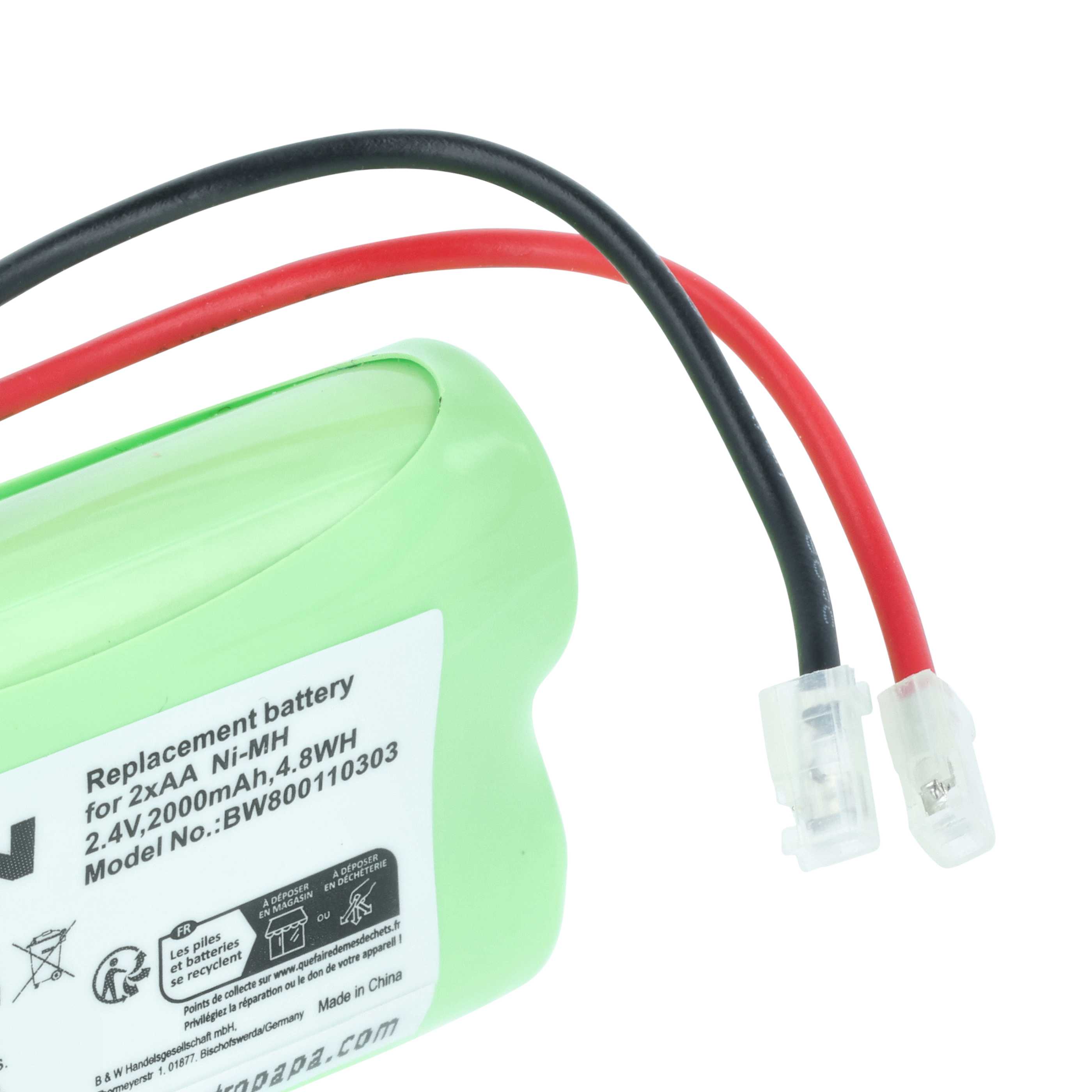 Batterie divers appareils - 2000mAh 2,4V NiMH remplacement pour 2x AA Mignon