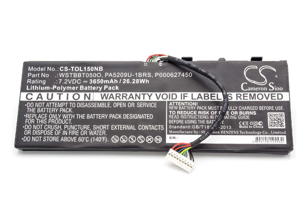 Batterie remplace Toshiba PA5209U-1BRS, P000627450 pour ordinateur portable - 3650mAh 7,2V Li-polymère, noir
