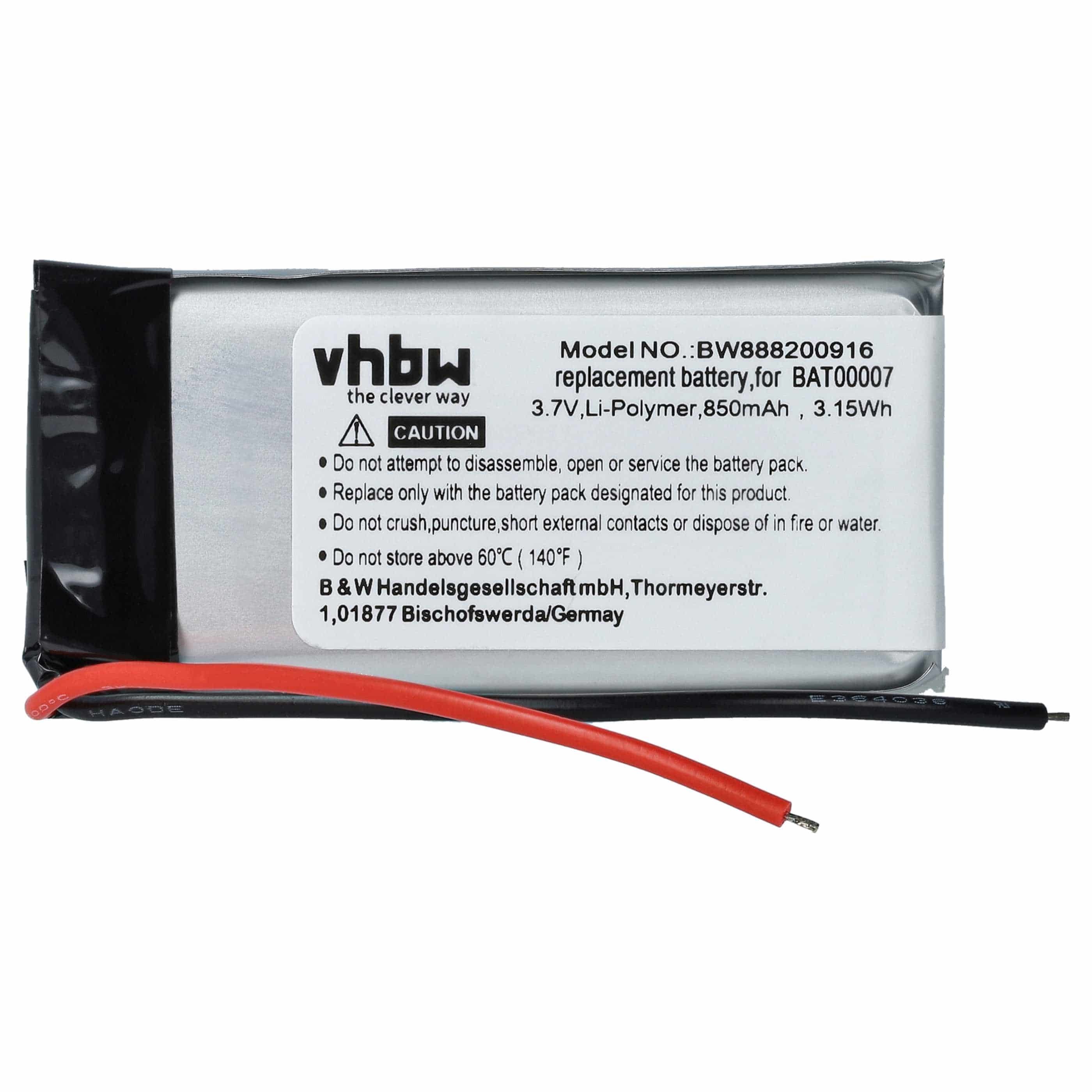 2x Akumulator do słuchawek bezprzewodowych zamiennik Cardo BAT00007 - 850 mAh 3,7 V LiPo