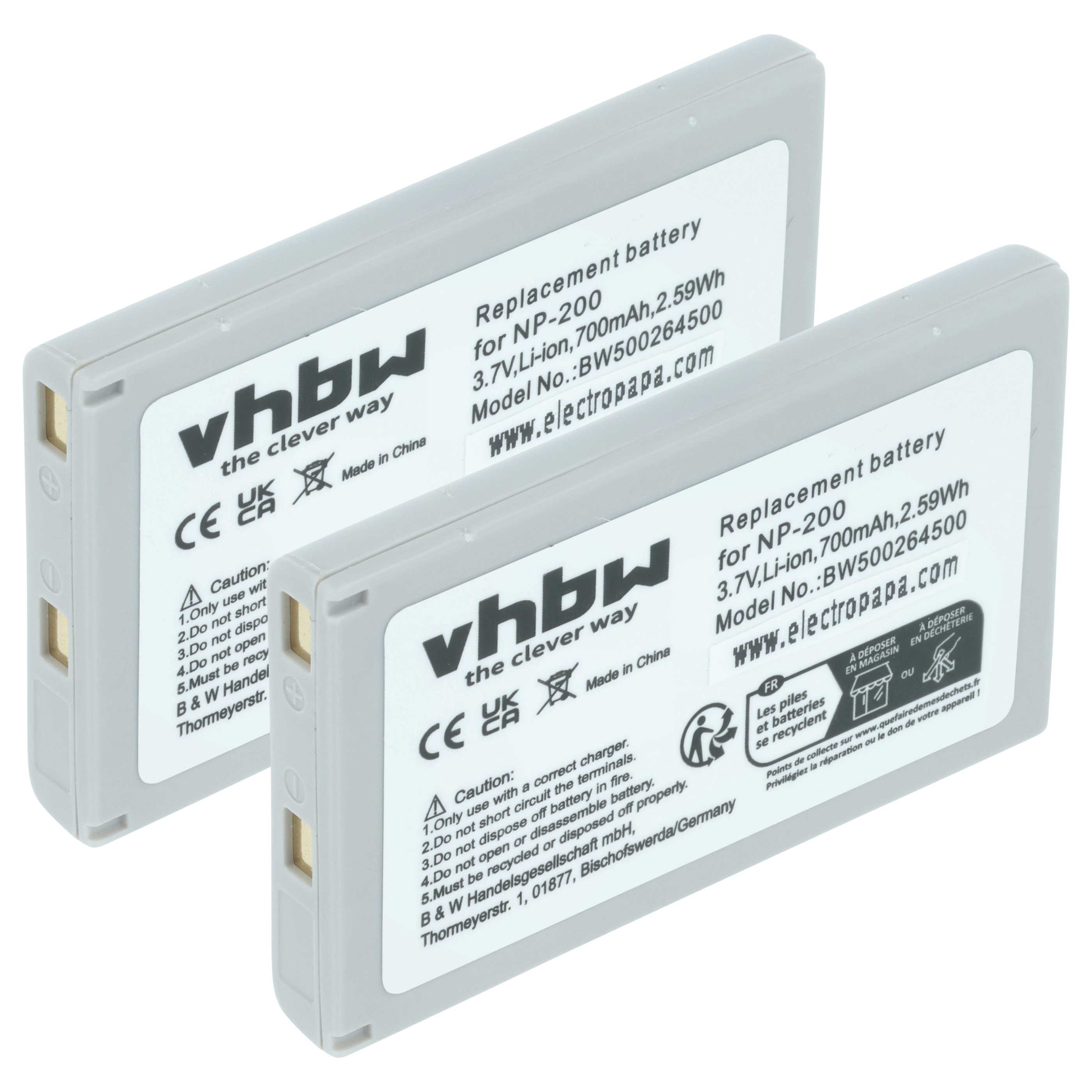 Videocamera 2x Battery replaces Minolta NP-200 - 700 mAh 3.7 V Li-Ion