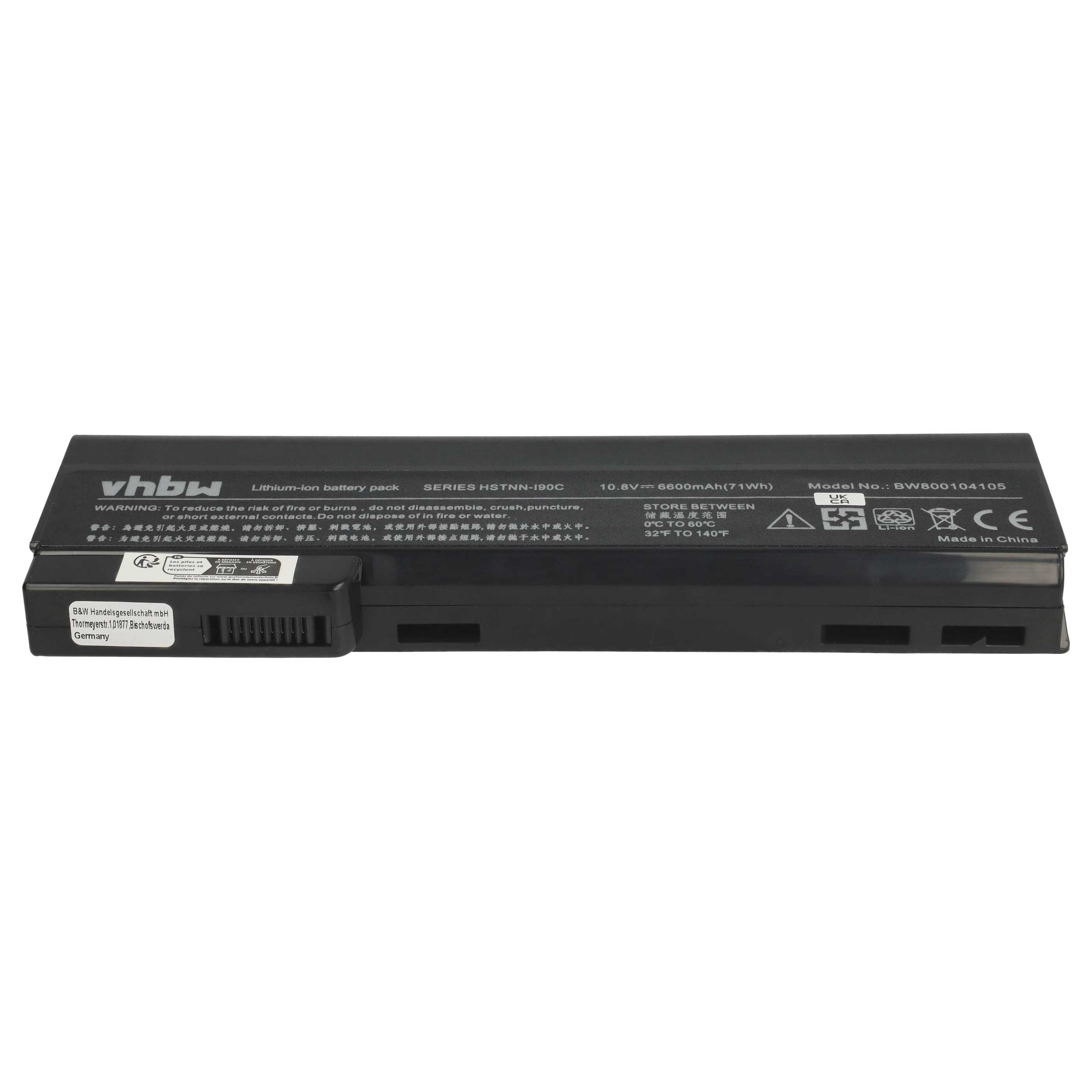 Notebook Battery Replacement for HP 628368-241, 628368-251, 628368-421 - 6600 mAh 11.1 V Li-Ion, black